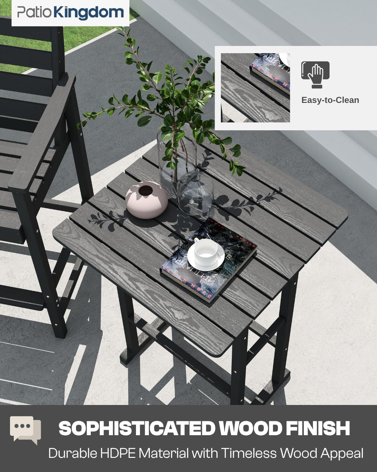 Outdoor Bar Set, 3-Piece HDPE Balcony Set with 2 Tall Adirondack Chairs and Bar Table, All-Weather Bar Height Stools for Patio, Backyard, Poolside (Grey)