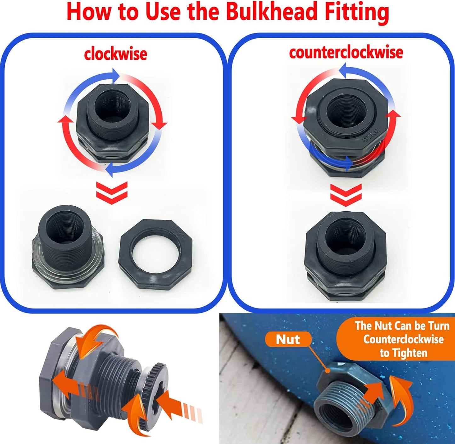 Rain Barrel Spigot PVC Faucet Kit Water Barrel Diverter Kit with Bulkhead Fitting,Ball Valve,Garden Hose Barb(12.5mm) Adapter,Pipe Clamps,Thread Seal Tape(kit for 12.5mm ID Hose)