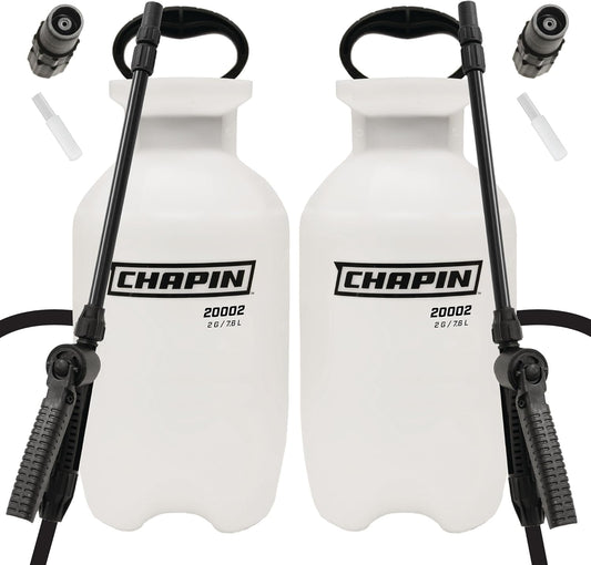 Chapin 20024: Value Pack, 2-Pack, 2-Gallon SureSpray Lawn and Garden Poly Tank Sprayer with Anti-Clog Filter for Yard, Lawn, Weeds, and Plants, Translucent White