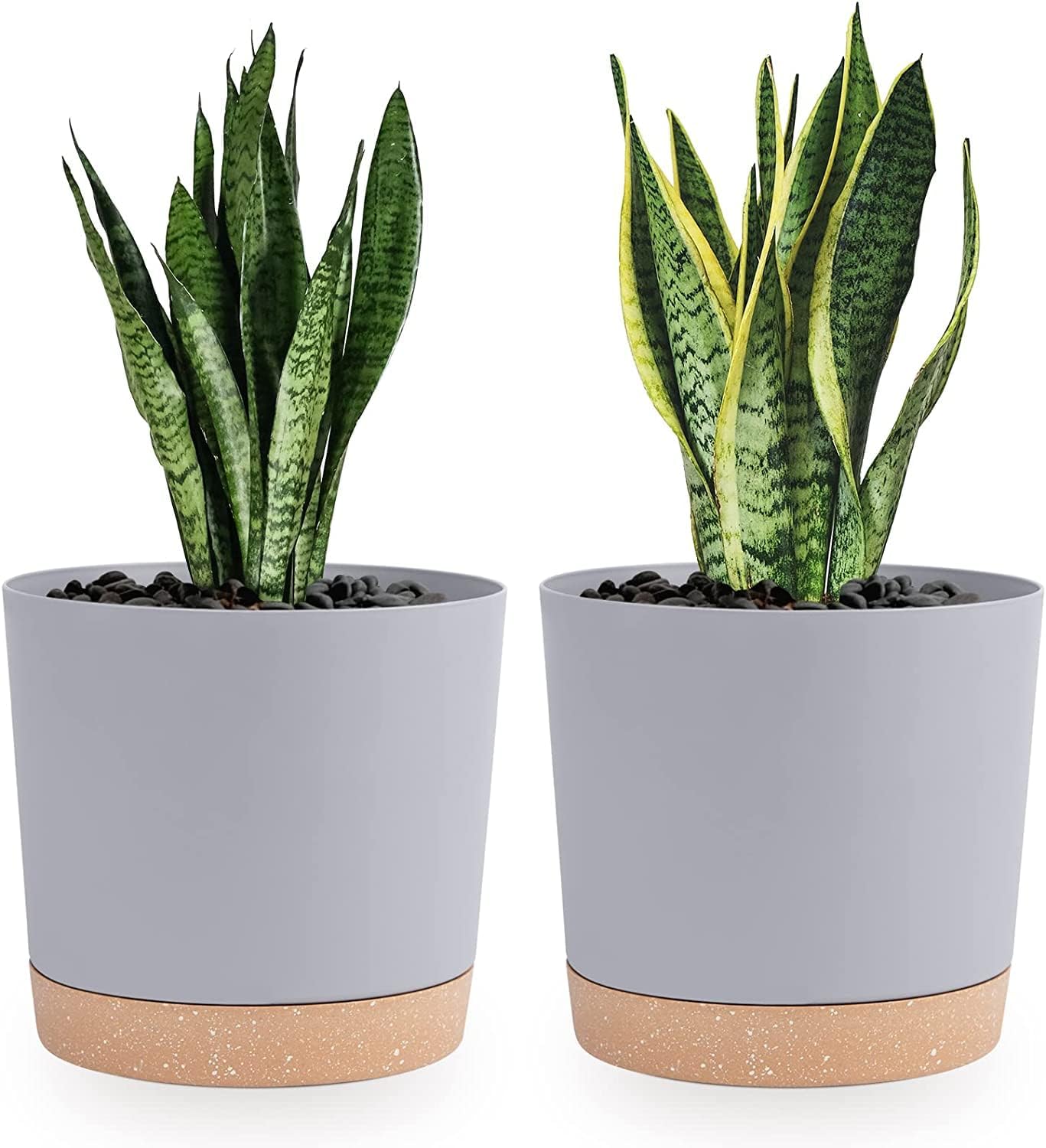 QCQHDU 8 inch Plant Pot, 2 Pack Planters for Indoor Plants with Drainage Holes & Saucer, Outdoor Flower Pots Home Garden Modern Decor