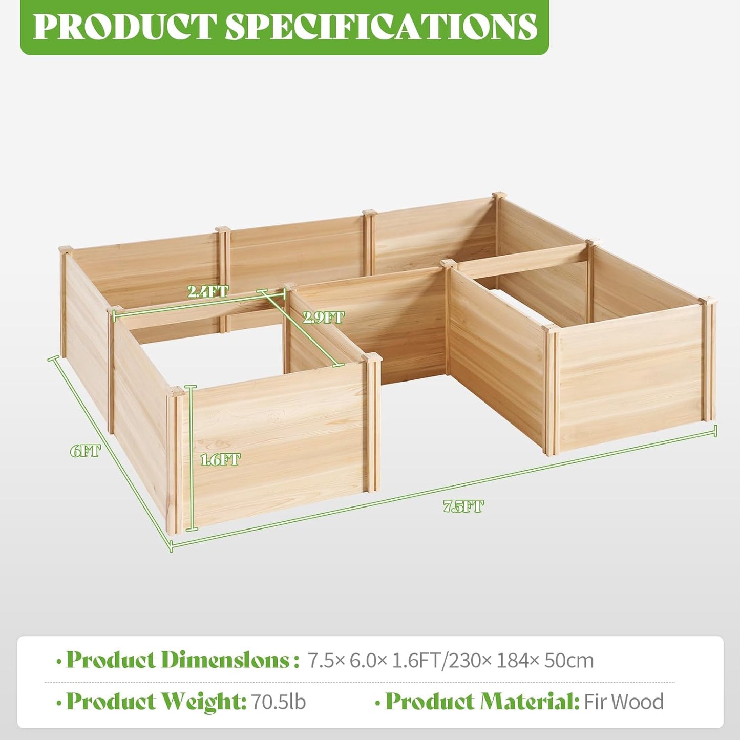 PaPaJet Wooden Raised Garden Bed for Outdoor, Deep Large Planter Box for Gardening, Vegetables, Flowers, Herbs（7.5× 6.0× 1.6FT）