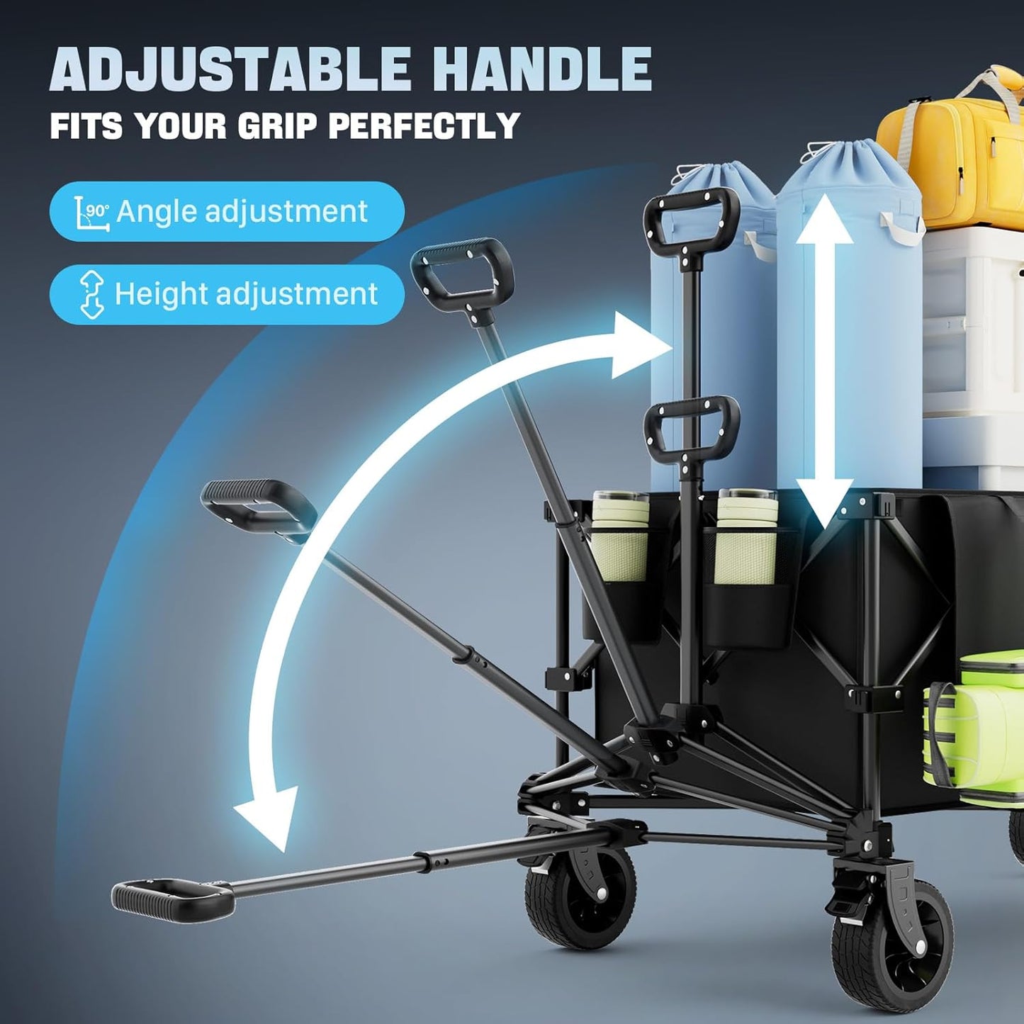 48″ Extra-Large Folding Wagon Cart, 560LBS Extra Large Wagon, 350L Heavy Duty Utility Cart with Brakes, All-Terrain Wheels, 600D Oxford Fabric, Foldable Design for Camping, Beach, Travel, Festival