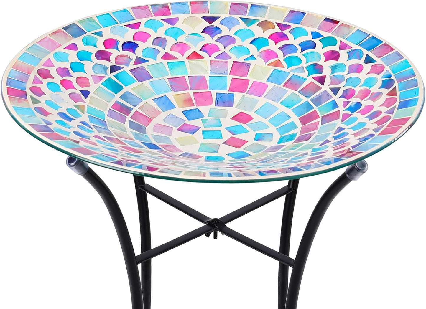 VCUTEKA Bird Baths for Outdoors, Mosaic Bird Bath with Metal Standing for Garden, Yards Patio Décor, Bird Lovers Gift, Glass Birdbath Detachable (20" H * 14" W)