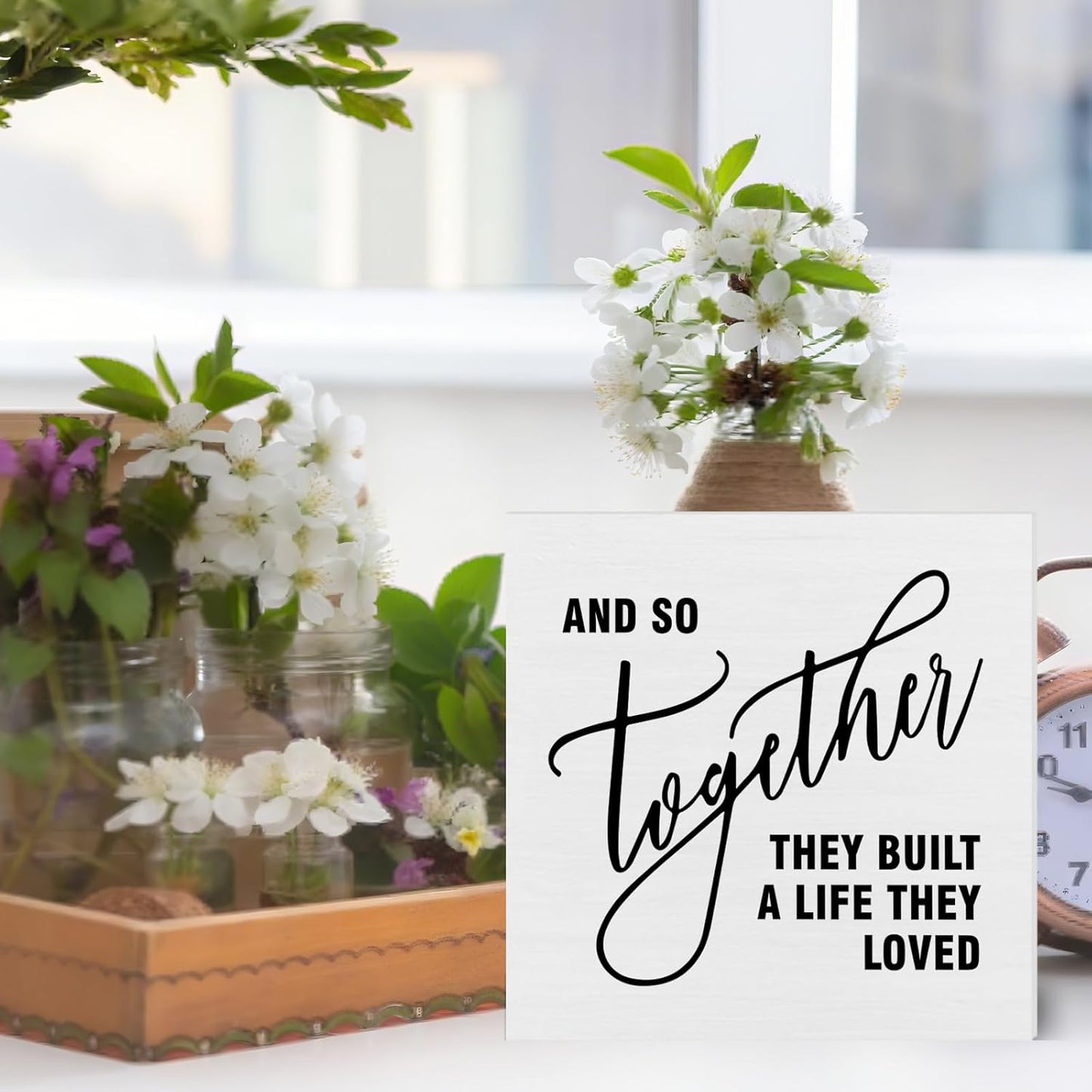 Family Decor, Together They Built A Life Rustic Farmhouse Wooden Box Sign, Family Home Decorations for Living Room Bedroom Desk Table Shelf