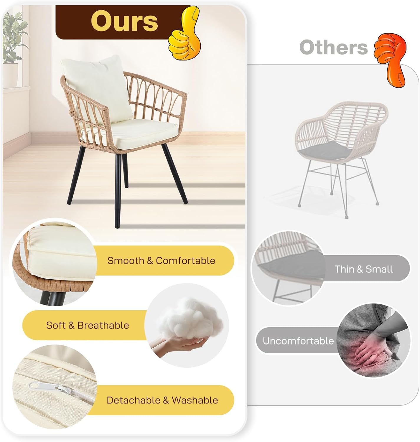 5 Piece Outdoor Bistro Set, Waterproof Patio Furniture Conversation Set, Patio Table and Chairs with Foot Rest, Small Outdoor Wicker Chairs for Porch, Backyard, Deck, Balcony