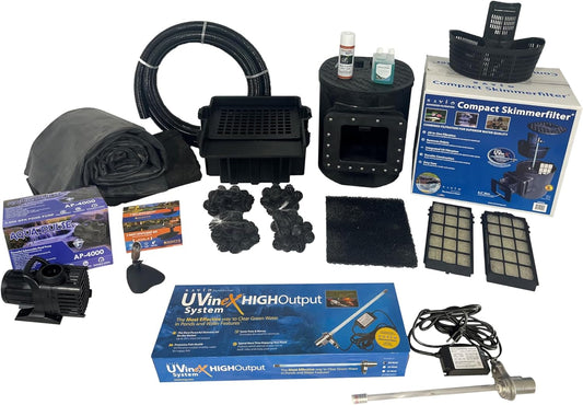 HALF OFF PONDS Savio Select 4,000 GPH Submersible Pump Pond Kit with 10' x 15' EPDM Rubber Pond Liner, UV Clarifier for Water Garden & Koi Pond