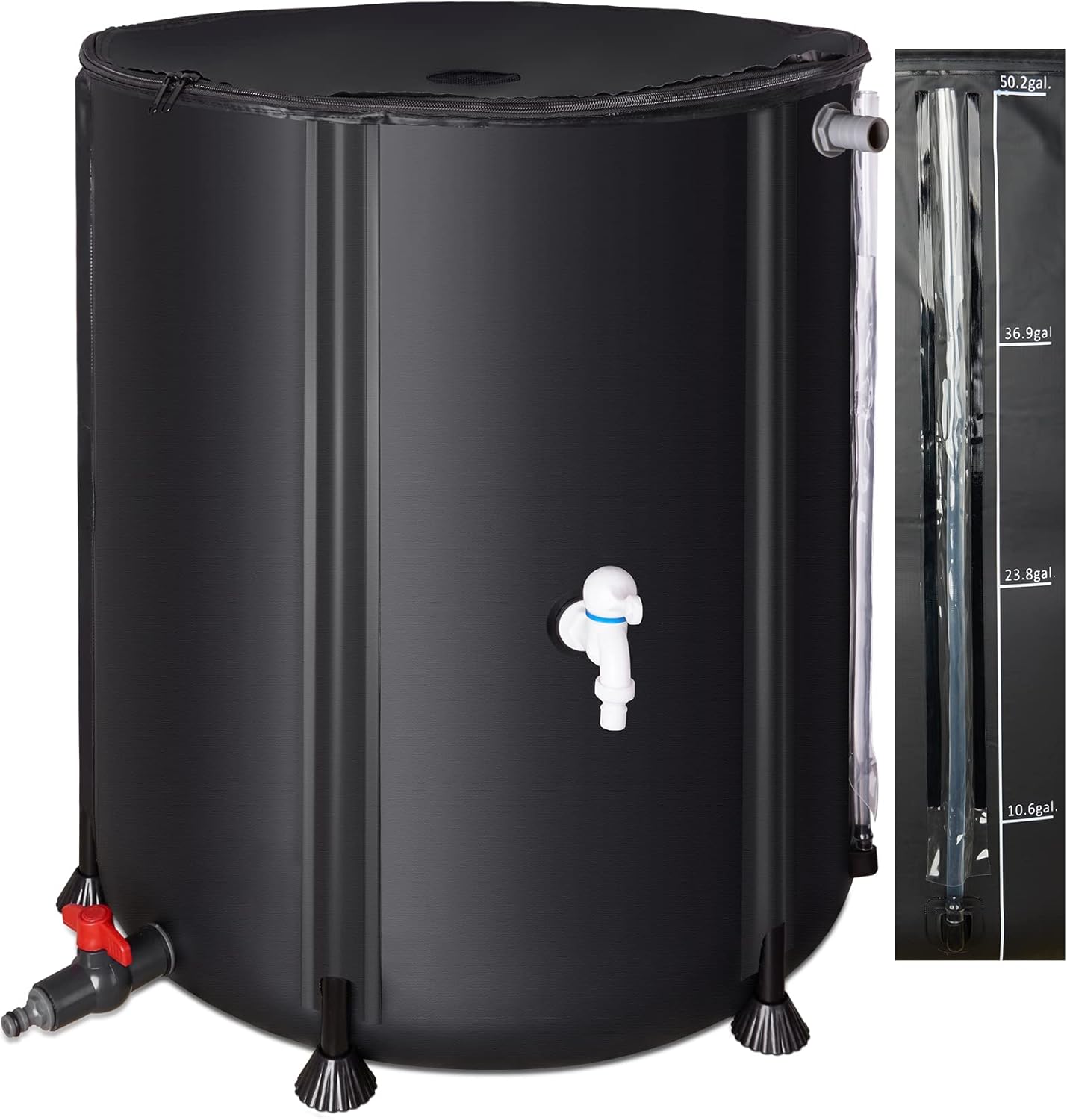 Collapsible Rain Barrel, Portable Water Storage Tank, Rainwater Collection System Downspout with tick Marks Portable Water Storage Tank (Black, 100 gal)