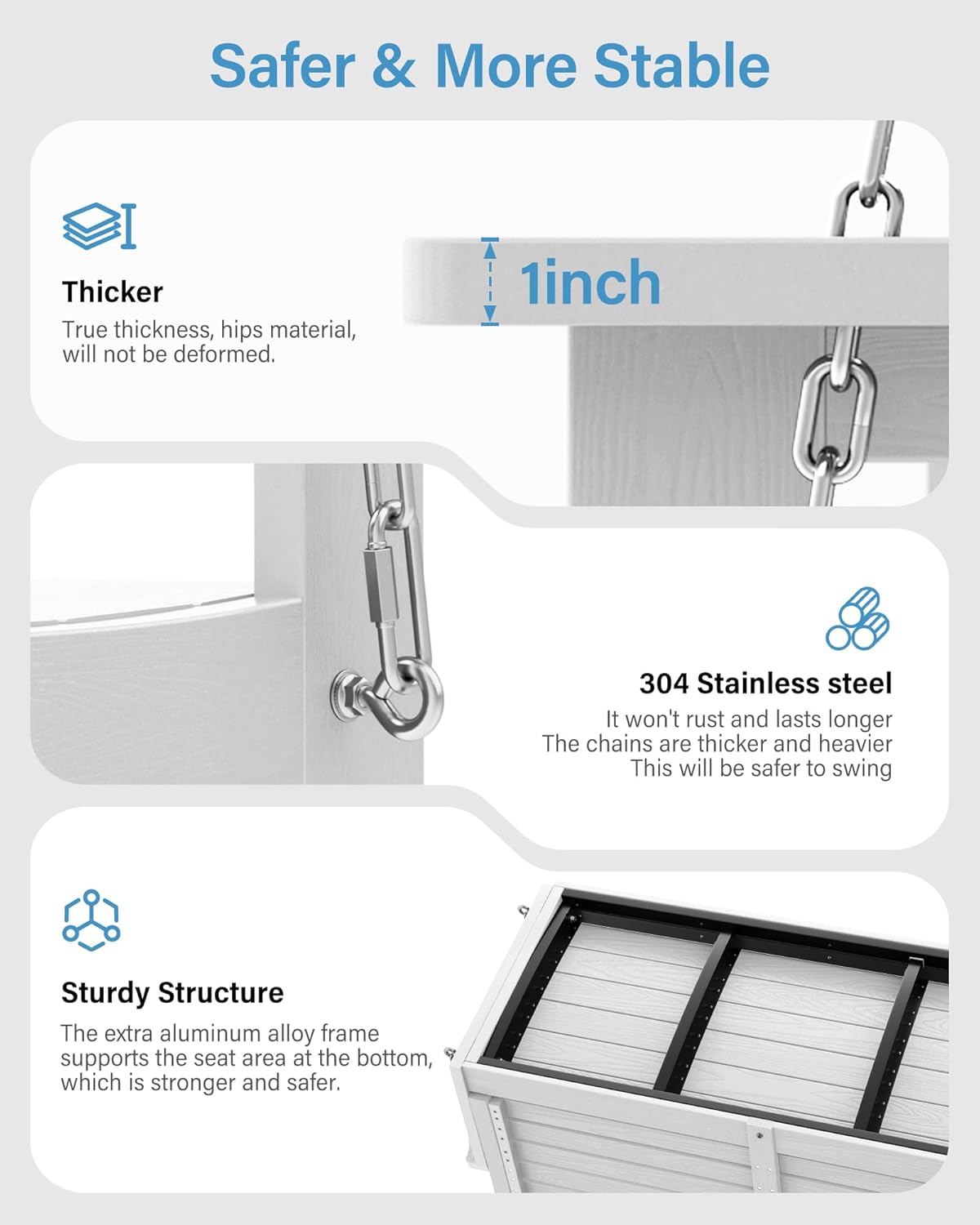 YEFU Porch Swing, 2-Seat Outdoor Swing, Waterproof Hanging Porch Swings Chair, Weather Resistance Patio Swings,for Garden and Backyard,Composite Material,660LBS Weight Capacity,4FT,White