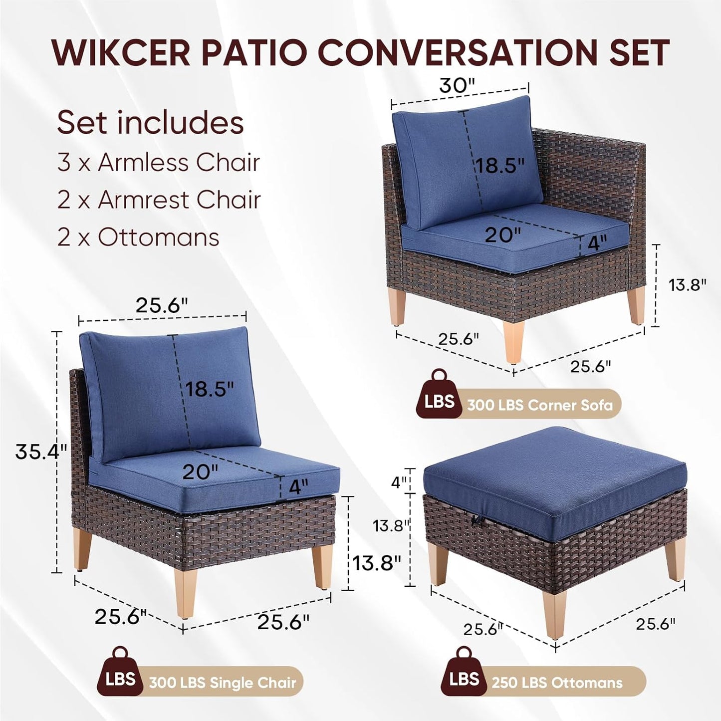 HUMMUH 7 Pieces Patio Furniture Set,Outdoor Modular Sectional Couch Chairs with Ottomans,All Weather PE Wicker Patio Conversation Sets for Garden Porch Backyard