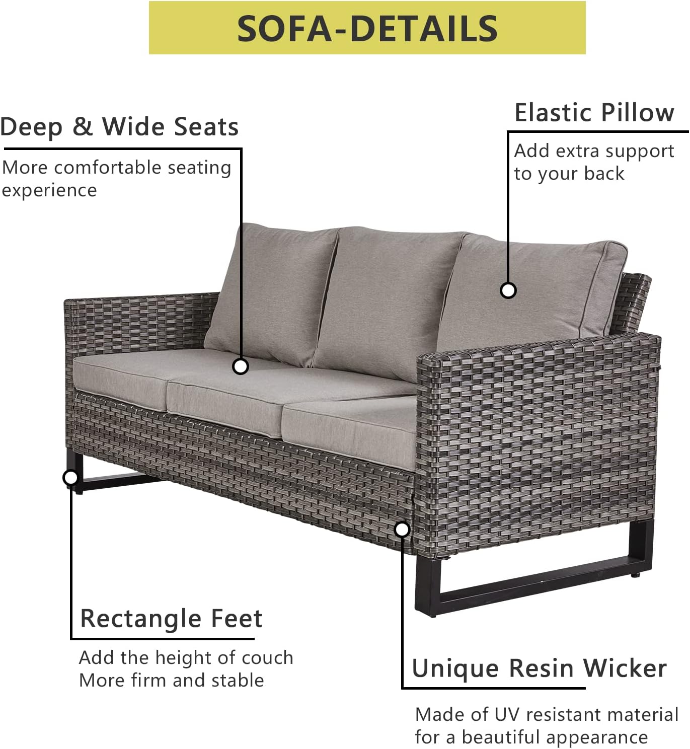 HUMMUH 6 Piece Patio Furniture Set Outdoor Sectional Sofa,PE Wicker Patio Swivel Rocker Chairs with Ottomans Side Table for Porch,Garden,Backyard