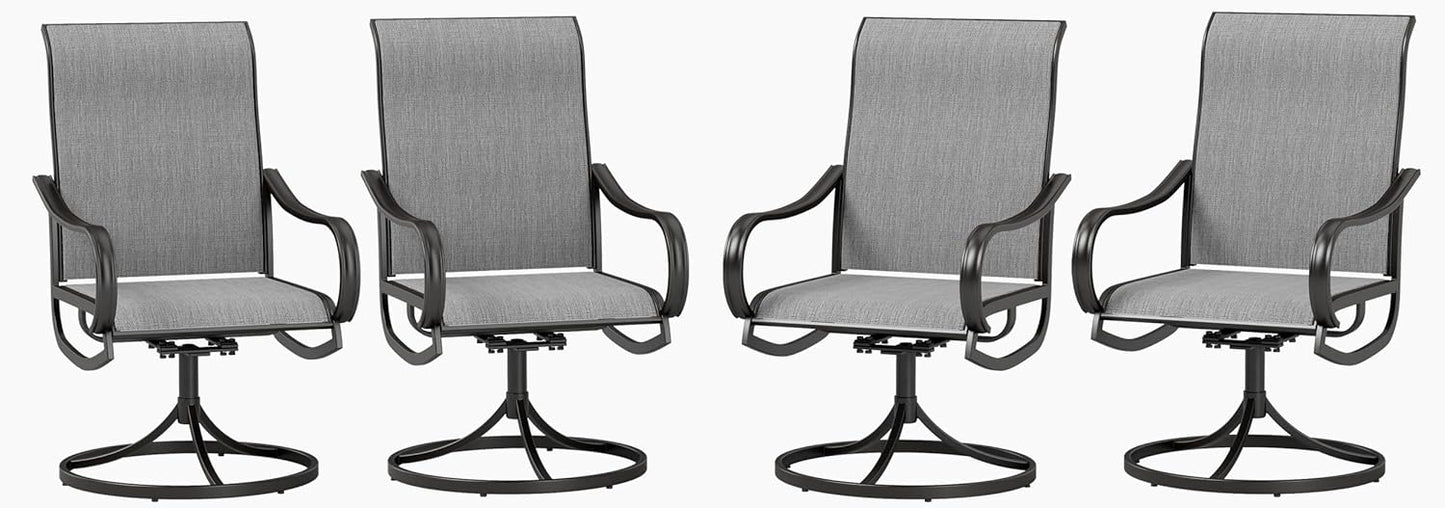 PHI VILLA Patio Swivel Dining Chairs Set of 4, Outdoor Chair with Textilene Mesh Fabric & Black Metal Frame for All Weather Outdoor Lawn Garden Poolside (Gray)