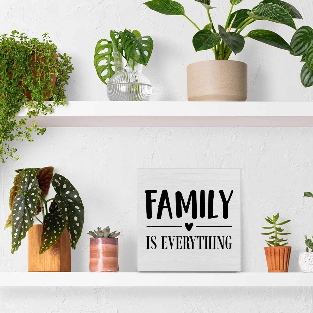 Family is Everything Decorative Wooden Box Sign Family Home Wood Block Plaque Decor Rustic Shelf or Wall Display for Living Room Bedroom