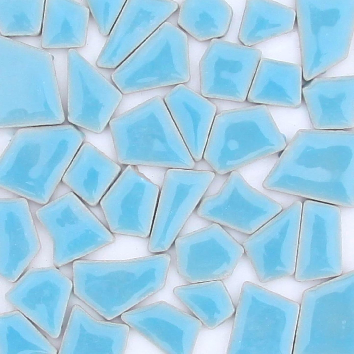 Mosaic Tiles for Crafts Assorted Color Ceramic Glitter Mosaic Supplies Pieces Bulk Square Triangles Trapezoids Polygons Irregular Size, 200g (Sky Blue)