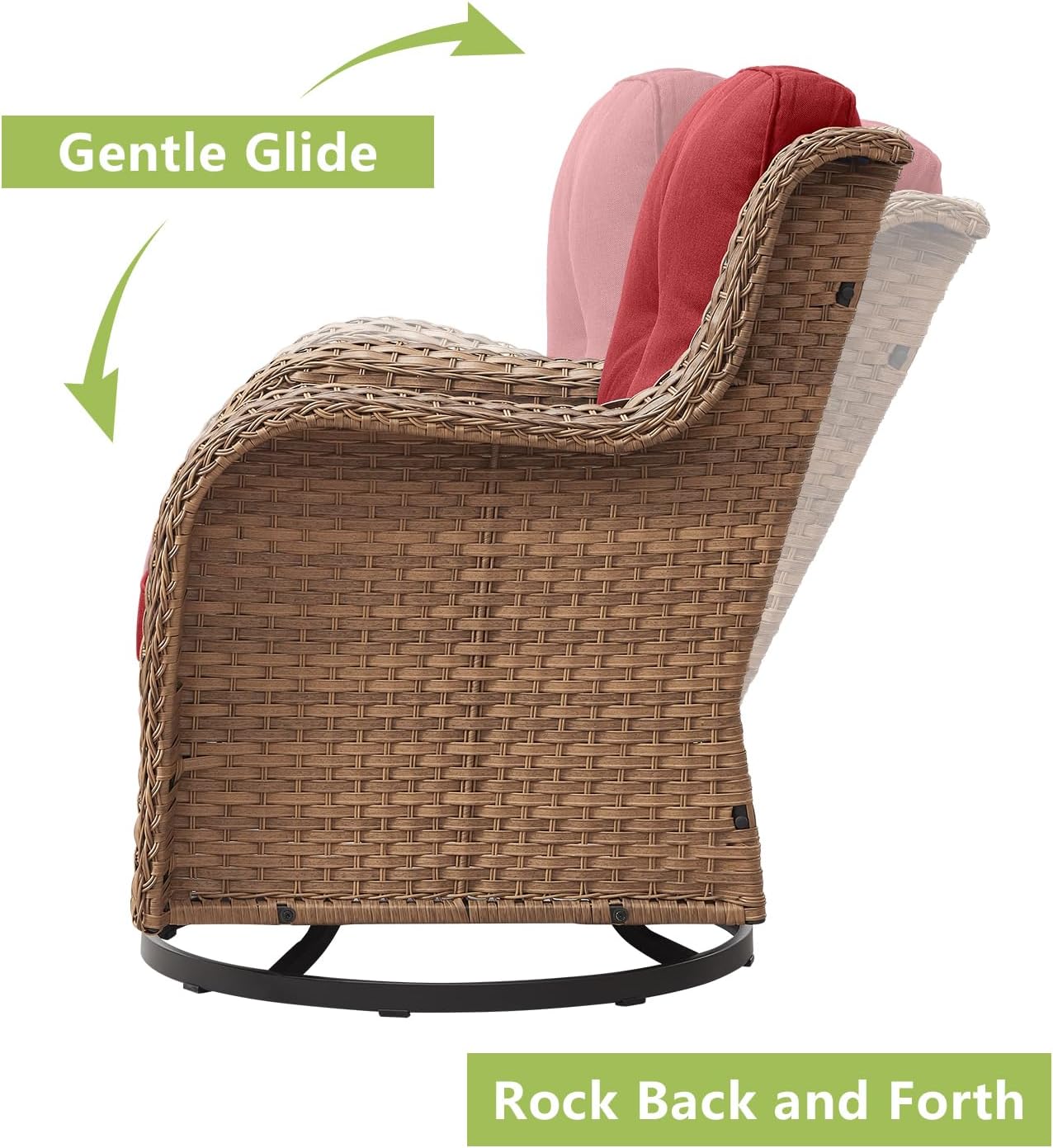 Outdoor Patio Swivel Rocker Chairs - Wicker Rattan Patio Swivel Rocking Chairs Set of 2 with High Back,Deep Seating and Comfort Cushions for Deck Porch Garden,Yellow/Red