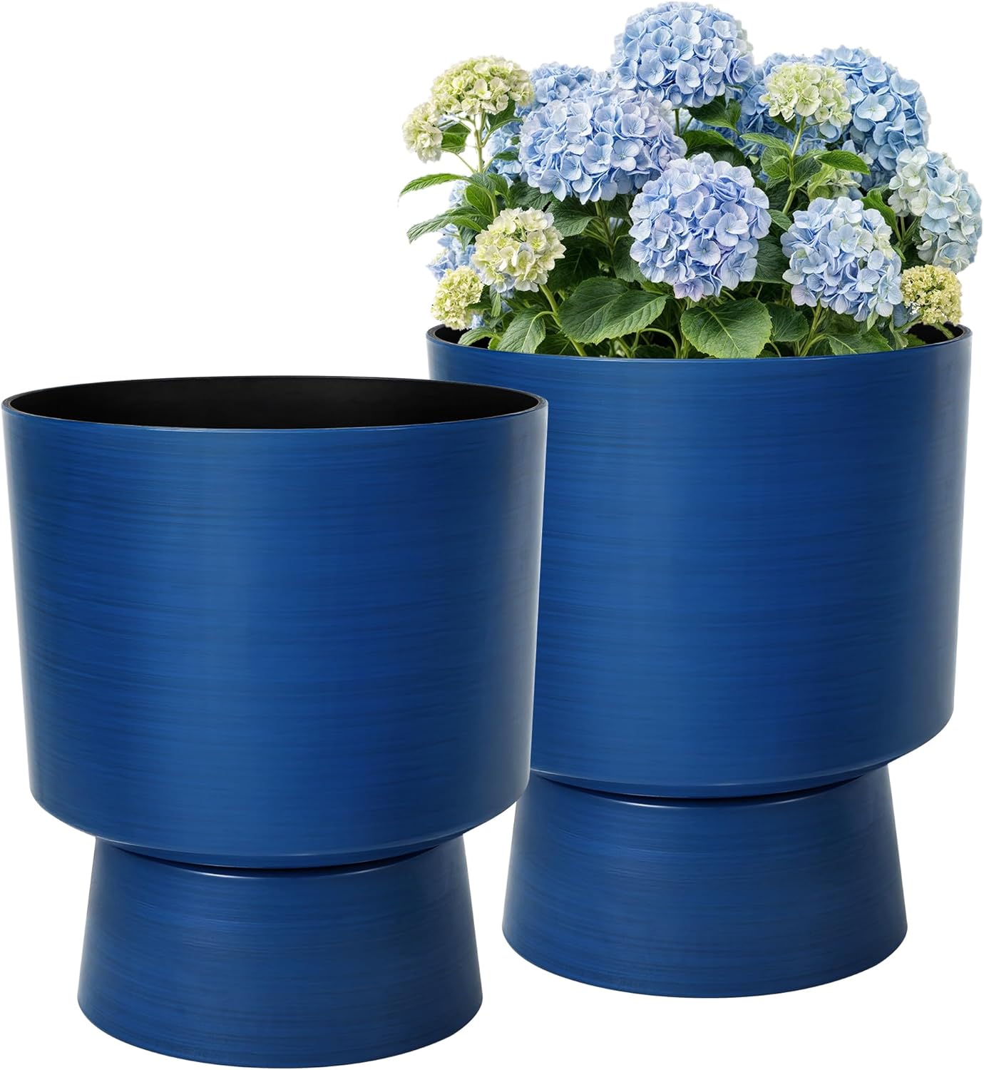 16.75" H Urn-Style Tall Planters, 2-Pack Modern Large Flower Pots for Outdoor Indoor, 2-in-1 Design Plant Containers for Garden Patio Yard Balcony Porch or Home Decor, Cobalt Blue, UV-Protect