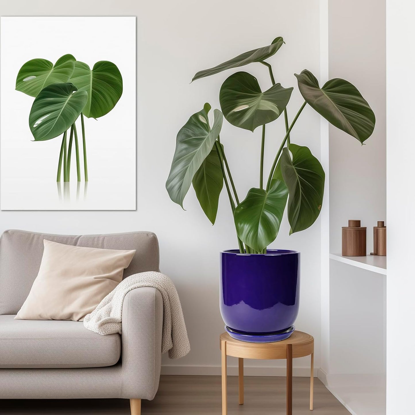 Ceramic Planter - 12 Inch Pots for Plants Ceramic Plant Pot Indoor with Drainage Hole and Saucer Large Planter Flower Pot Outdoor for Home Garden Decor Blue