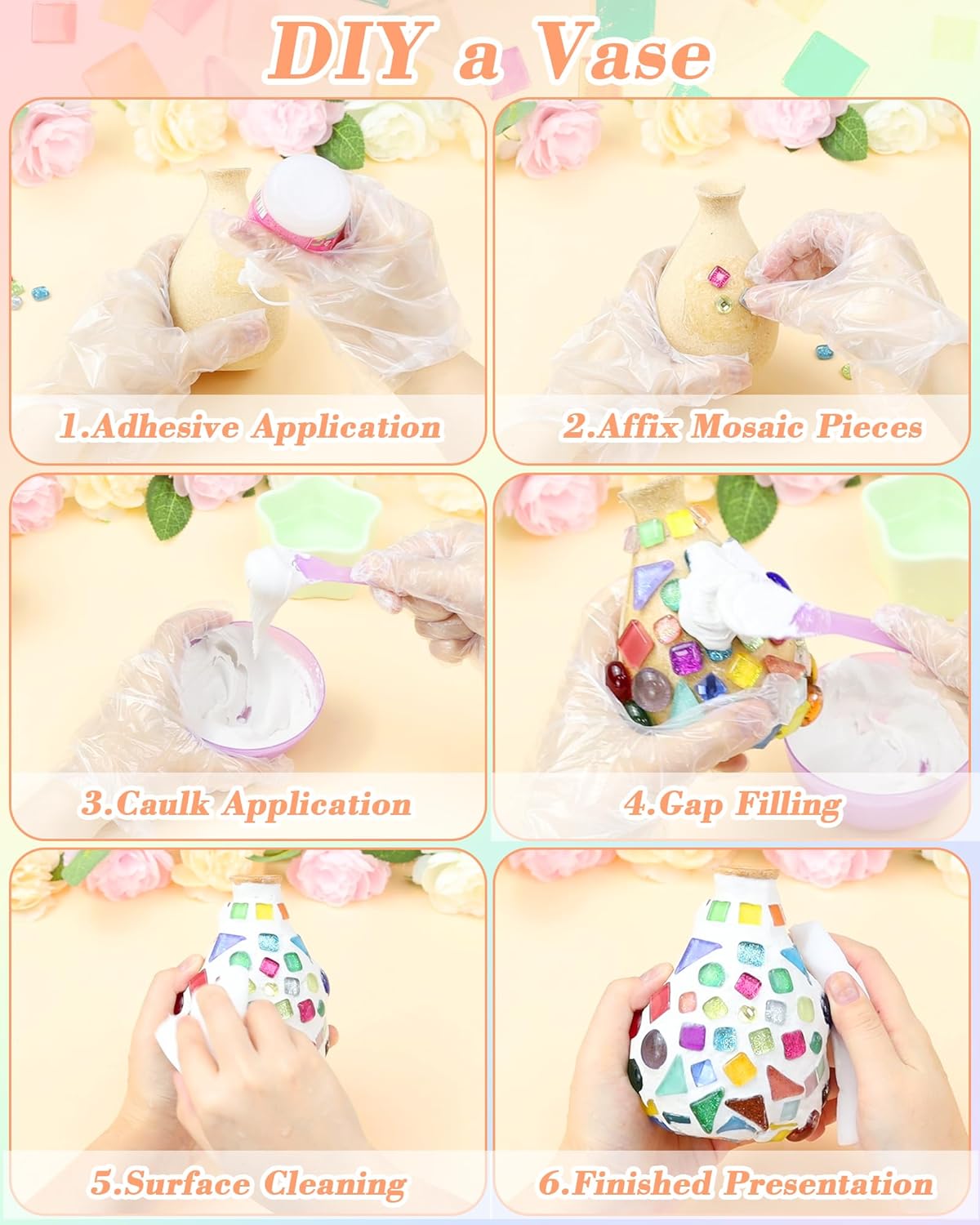 FIVEIZERO 420g Mosaic Tiles for Crafts - 280Pcs Glass Mosaic Kits, Mixed Shapes Mosaic Glass Pieces for Art, Irregular Tiny Mosaic Tile for DIY Projects, Home Decoration(Orange)