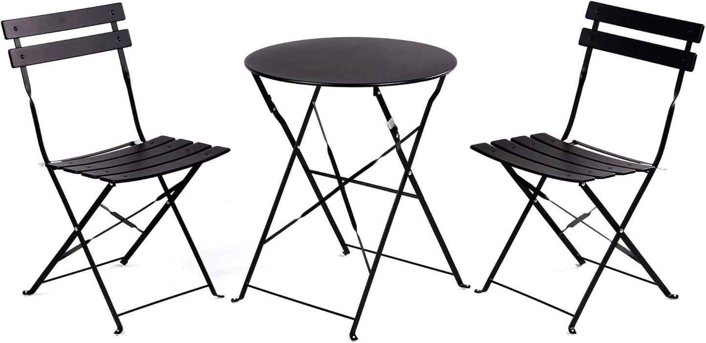 Grand patio Premium Frame Patio Bistro Set, Folding Outdoor Patio Furniture Sets, 3-Piece Patio Set of Folding Patio Table and Chairs, Black
