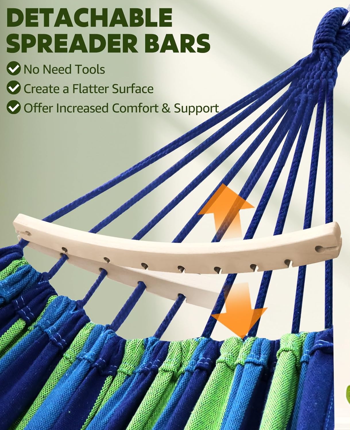 Chihee Cotton Hammock Large Soft Breathable Camping Hammock Holds Up to 660lbs Portable Tree Hammock with Detachable Spreader Bar Pillow 2 Strong Webbings 2 Carabiners Patio Garden Indoor Outdoor