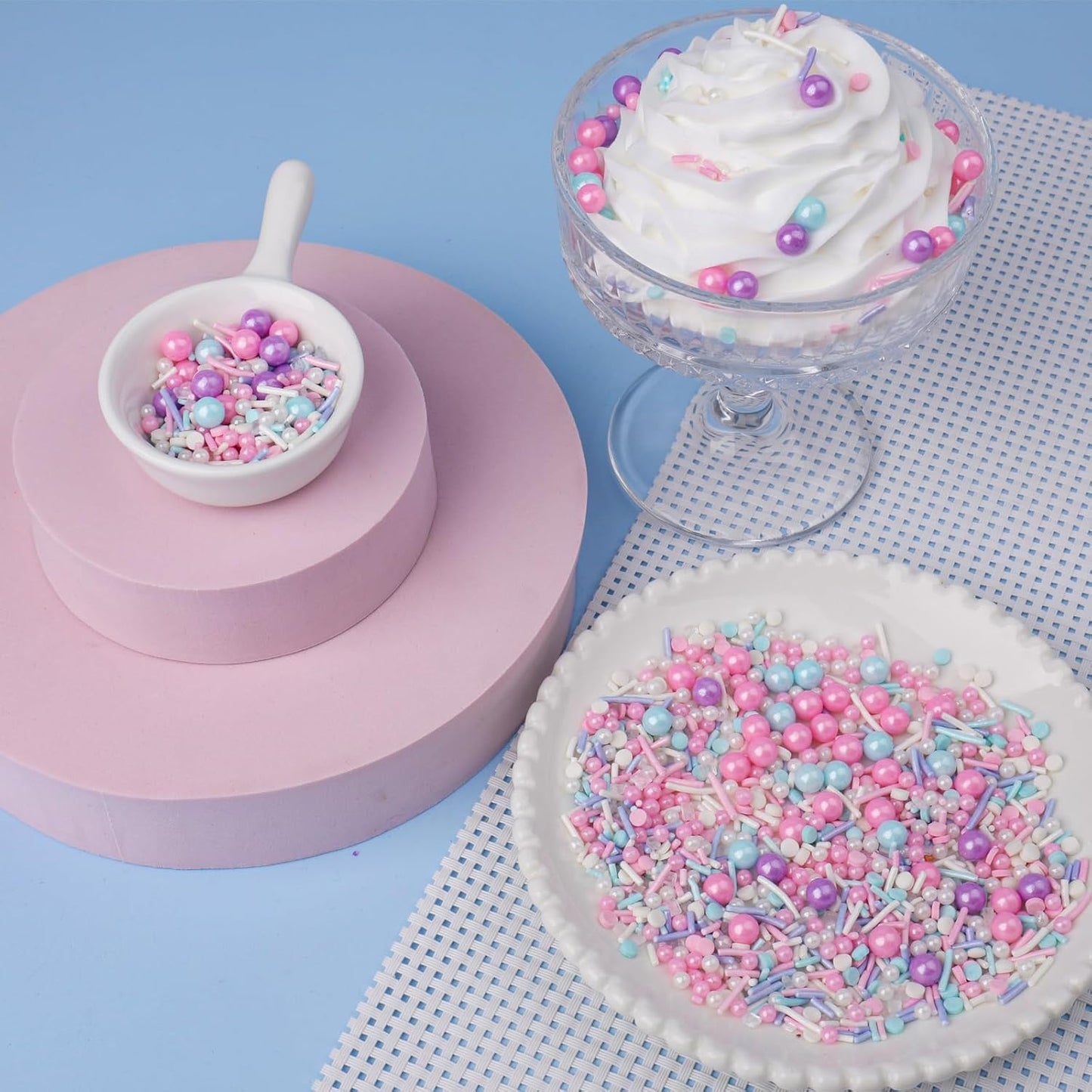 Pastel Sprinkles for Cake Decoratiing, Pink Purple Blue White Sprinkles Mix Jimmies, 130g/4.59oz, Confetti for Baking, Cookies, Cupcake, Ice Cream Toppings, Celebrations Wedding Shower Party Christmas Supplies
