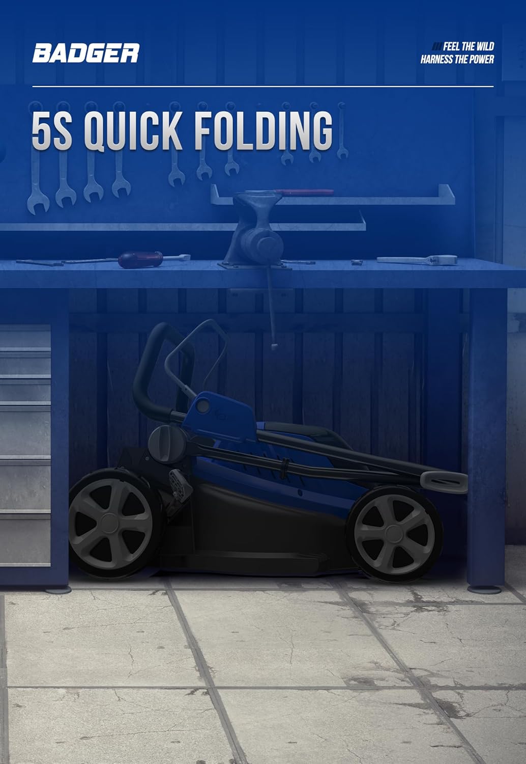 WILD BADGER POWER Lawn Mower 40V Brushless 16" Cordless, 5 Cutting Height Adjustments, Electric Lawn Mower, Quickly Folding Within 5’s, 20V*2 4.0AH Battery and Super Charger Included.