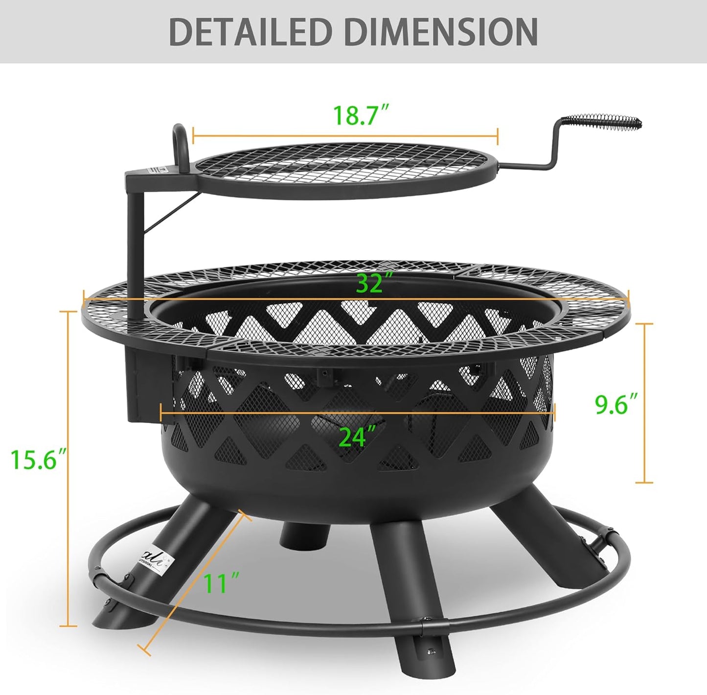 BALI OUTDOORS Fire Pit with Poker, 32 inch Outdoor Fire Pit Patio, Wood Burning Firepits for Outside with Grill