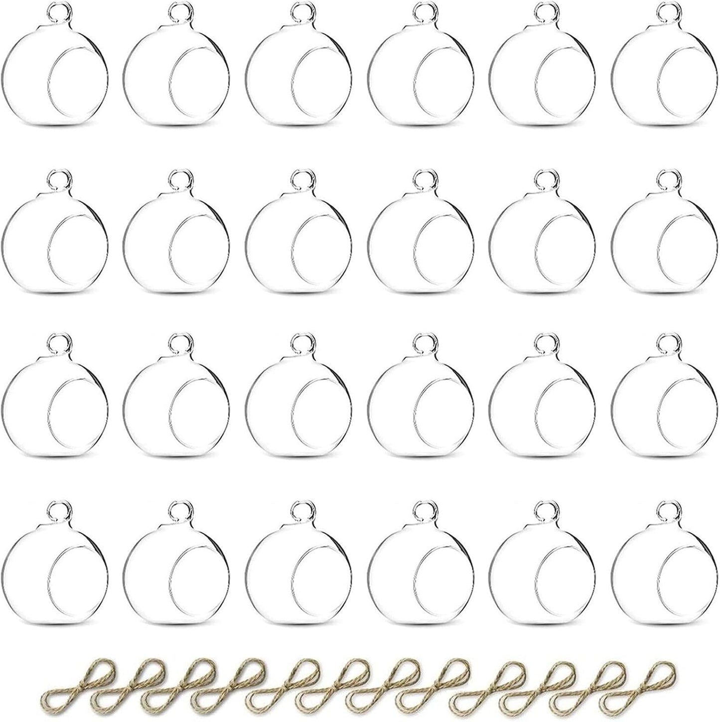 Nuptio 24 Pcs Hanging Glass Tealight Holder Globe 2.36" Diameter, Tea Light Candle Holders Wedding Christmas Halloween Home DIY Gifts, Garden Hanging Ornaments Outdoor Candle Holders