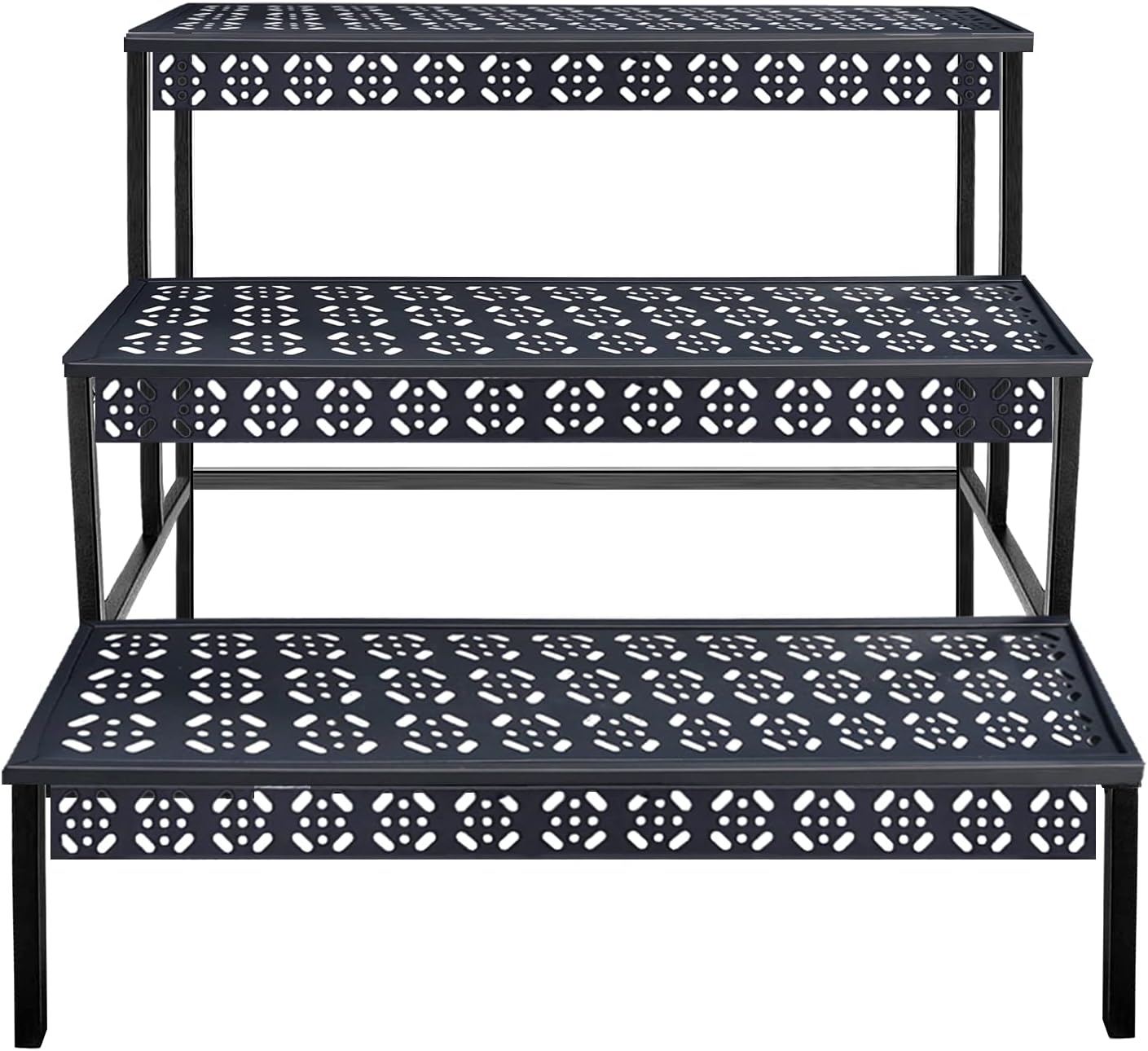 3 Tiers Metal Plant Stand,Rectangular Ladder Flower Pots Outdoor, Indoor Plant Display Rack, Heavy Duty Utility Storage Organizer for Home Garden Patio Balcony, Stair Style