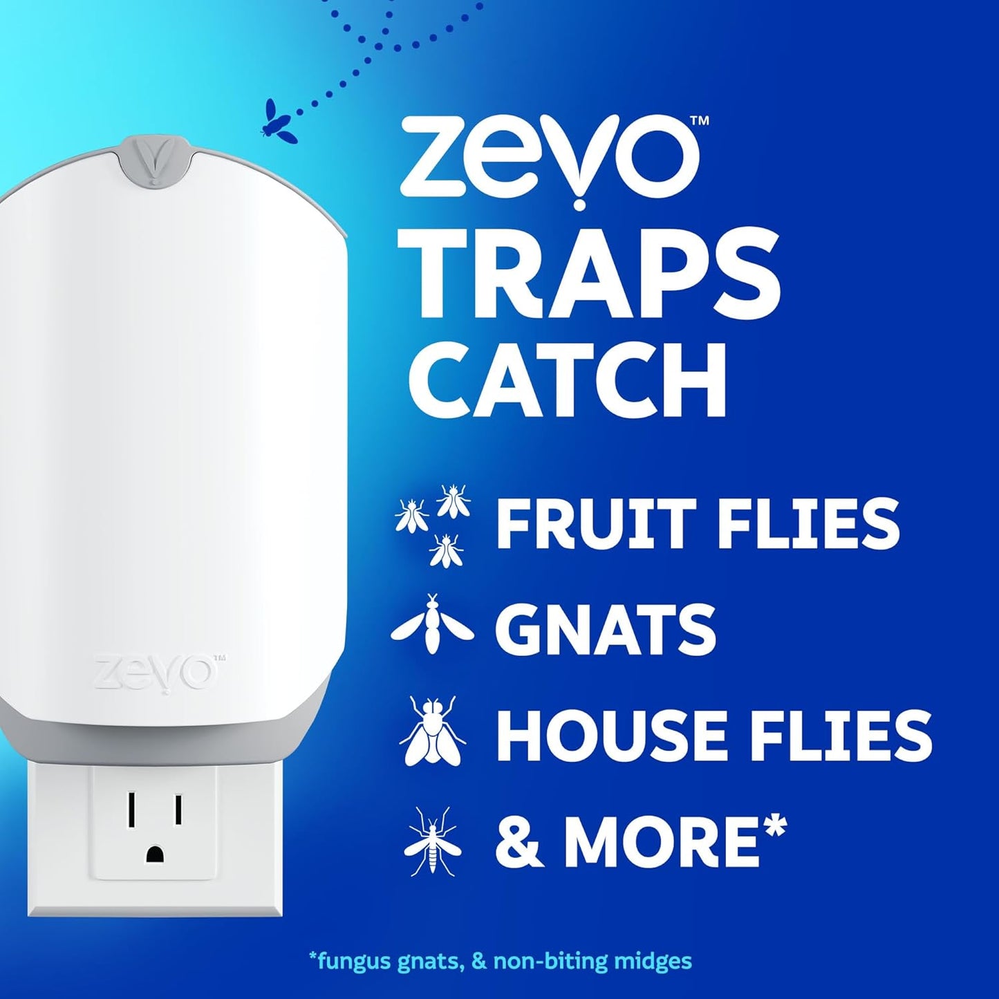Zevo MAX Bug Catcher & Fly Trap for Indoors - Flying Insect Trap for Gnats, House & Fruit Flies - Use in Any Room - No-Mess Disposal (2 Plug in Bases & 3 Cartridges)