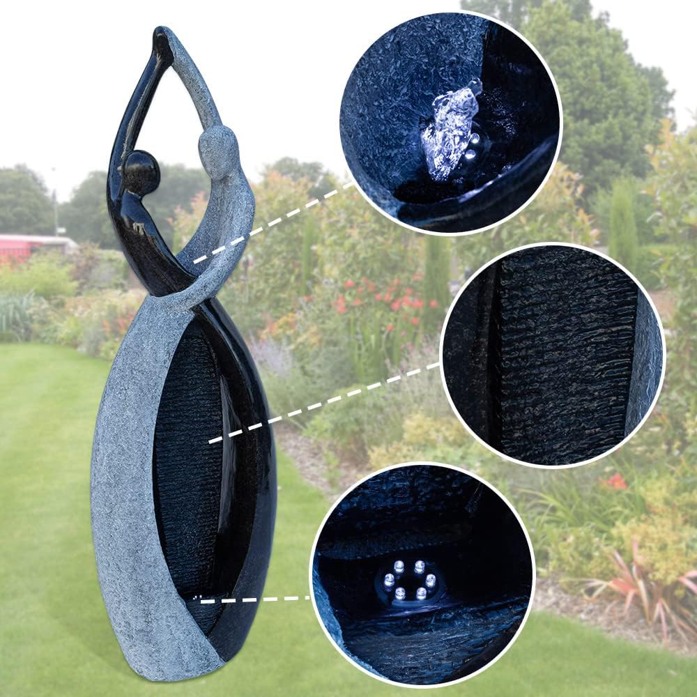 Graceful Dancing Couple Outdoor Water Fountain 51" Cast Stone Garden Statue Waterfalls Feature in Marble Color for Garden, Lobby, Bar, Lawn, Courtyard, Patio, Office,Backyard