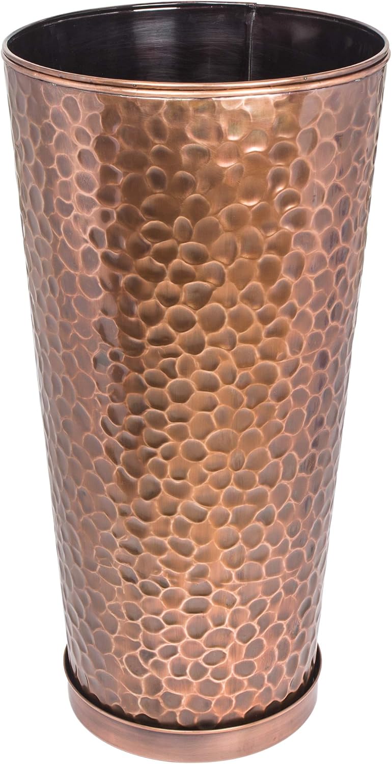 H Potter Large Outdoor Planter Tall Planter with Tray Indoor Copper Flower Pot Decorative Weather Resistant Garden Urn Deck Patio Plants Herbs Flowers Entryway Hallway Porch