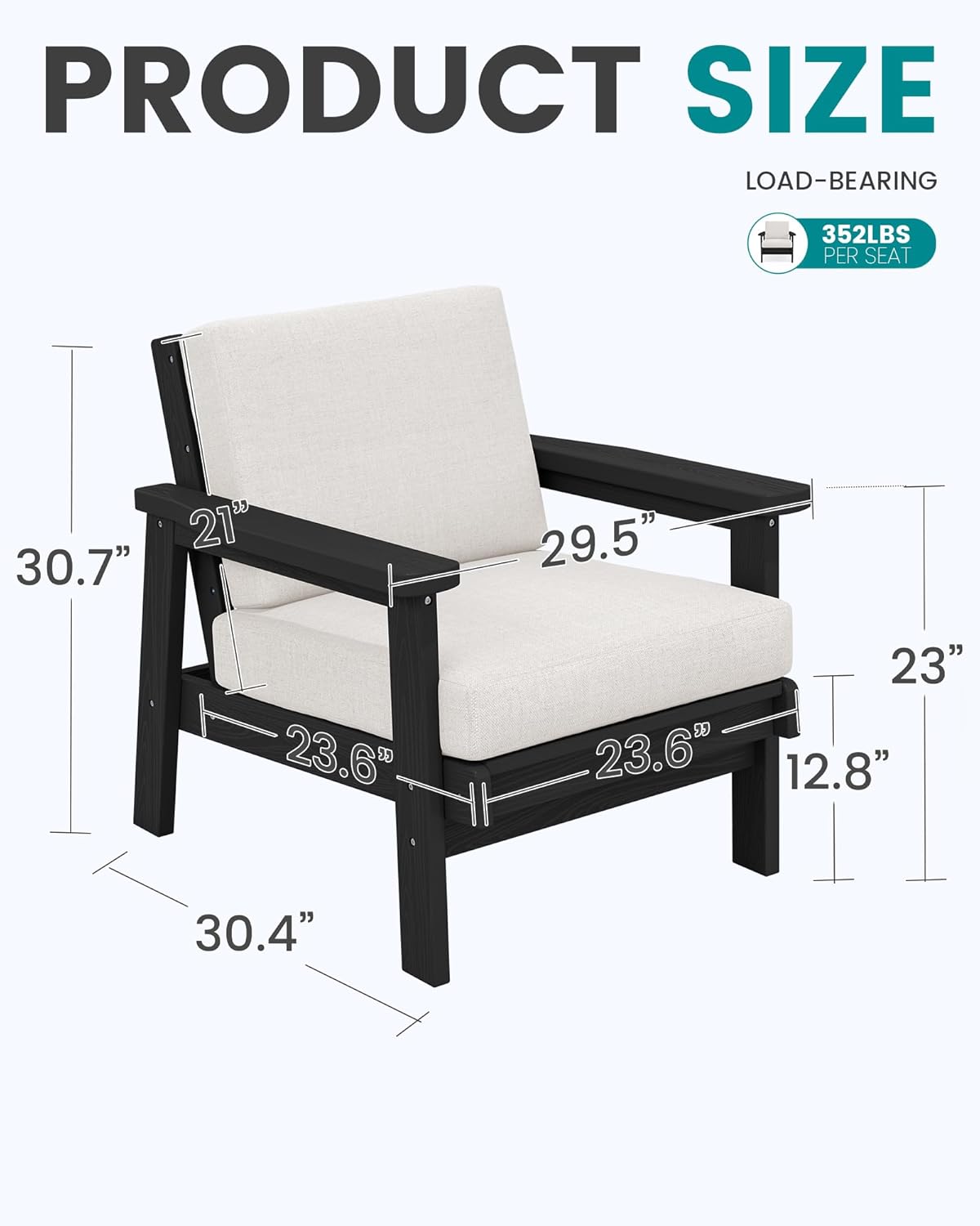 SERWALL HDPE Outdoor Couch Set of 2, All-Weather Wood-Like Outdoor Patio Furniture Set, Black Patio Sofa Chairs with Khaki Cushions