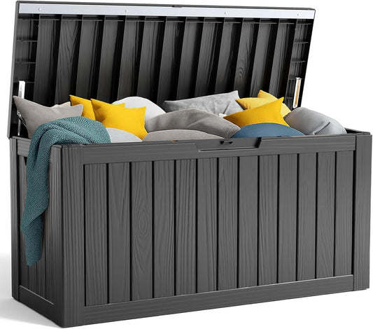 80 Gallon Resin Deck Box, Lockable Patio Outdoor Storage Box for Furniture, Garden Tools and Tools Storage, Waterproof Outside Storage Box - Black