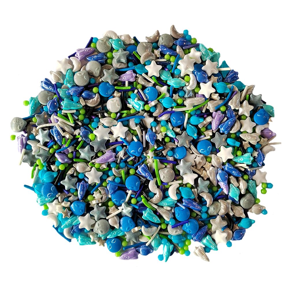 Homankit Edible Space Theme Sprinkles Alien Planet Moon Rocket Stars Sugar Sprinkle Baking Cake Cupcake Ice Cream Donut Decoration 3.53 Ounces