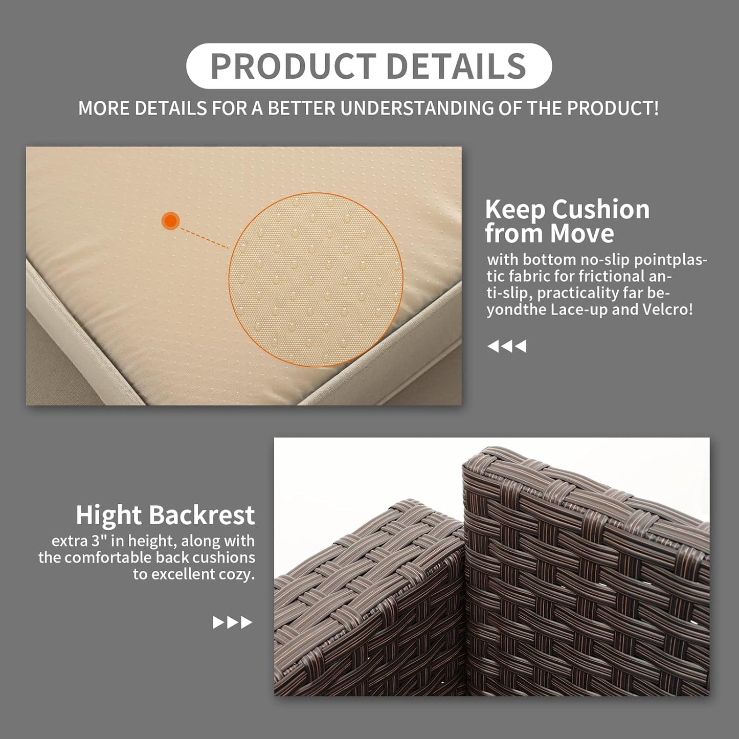 Rattaner Patio Furniture 3-seat Sofa Wicker Outdoor Furniture Outdoor Couch Deep Seat Hight Backrest Waterproof Cover Anti-Slip Cushions, Khaki