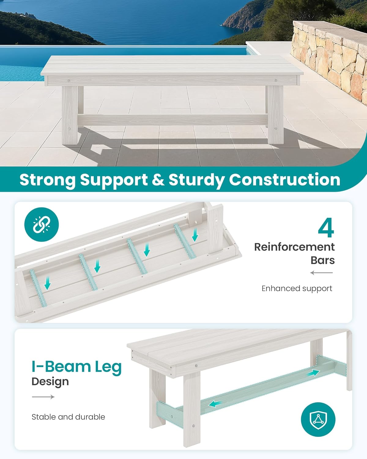 SERWALL 2-Person Outdoor Bench Backless, HDPE Outdoor Benches Weatherproof, 700 Lbs Weight Capacity, Poly Lumber Patio Furniture for Garden, Porch and Park, White