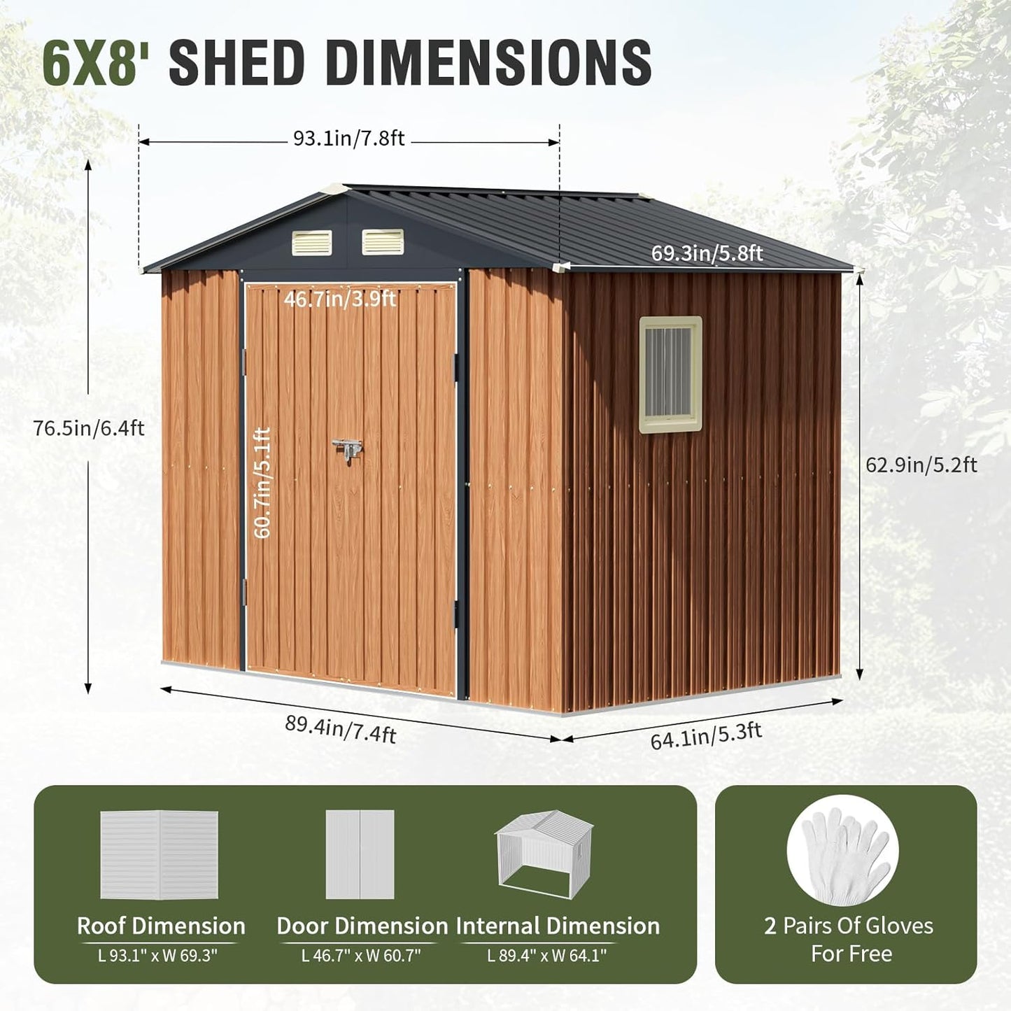 8x6 Ft Storage Shed, Large Outdoor Shed with Window, Lockable Doors, Outside Steel Shed for Garden, Backyard, Lawn, Patio Utility, Tool Storage