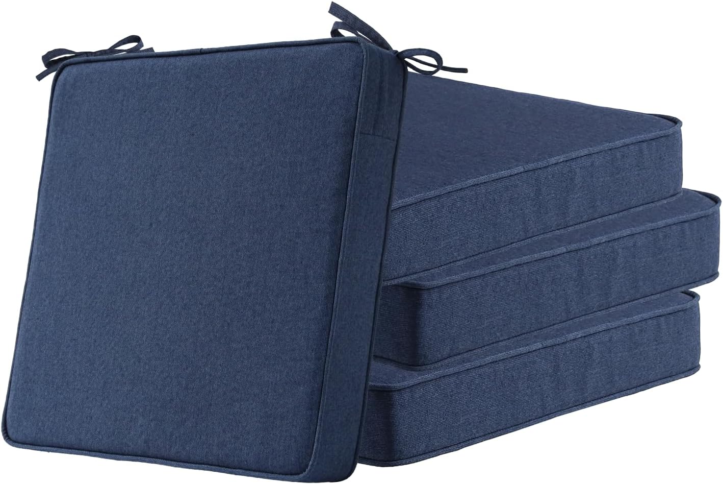 Sunbrella Square Corner Seat Cushions, 19" x 19" x 3", Set of 4, Indoor Outdoor Water Repellent Universal Chair Pads with Ties for Patio Furniture, Garden Dining Chairs, Specrtum Indigo