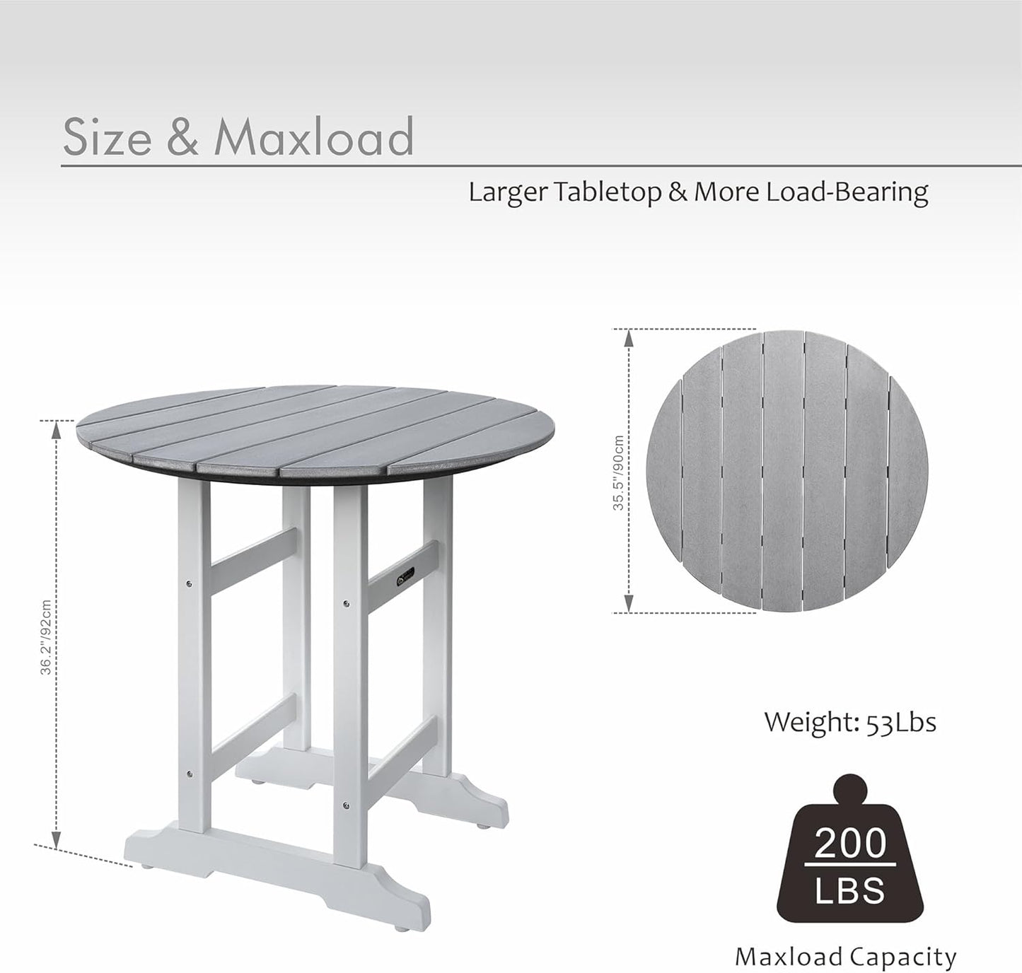 Patio Bar Tables, Weather Resistant 35" Round Outdoor Bar HDPE High Adirondack Side Table Plastic Height Table Pub for Balcony, Garden, Pool, Backyard, Fire Pit, Lawn, Apartment (Grey)