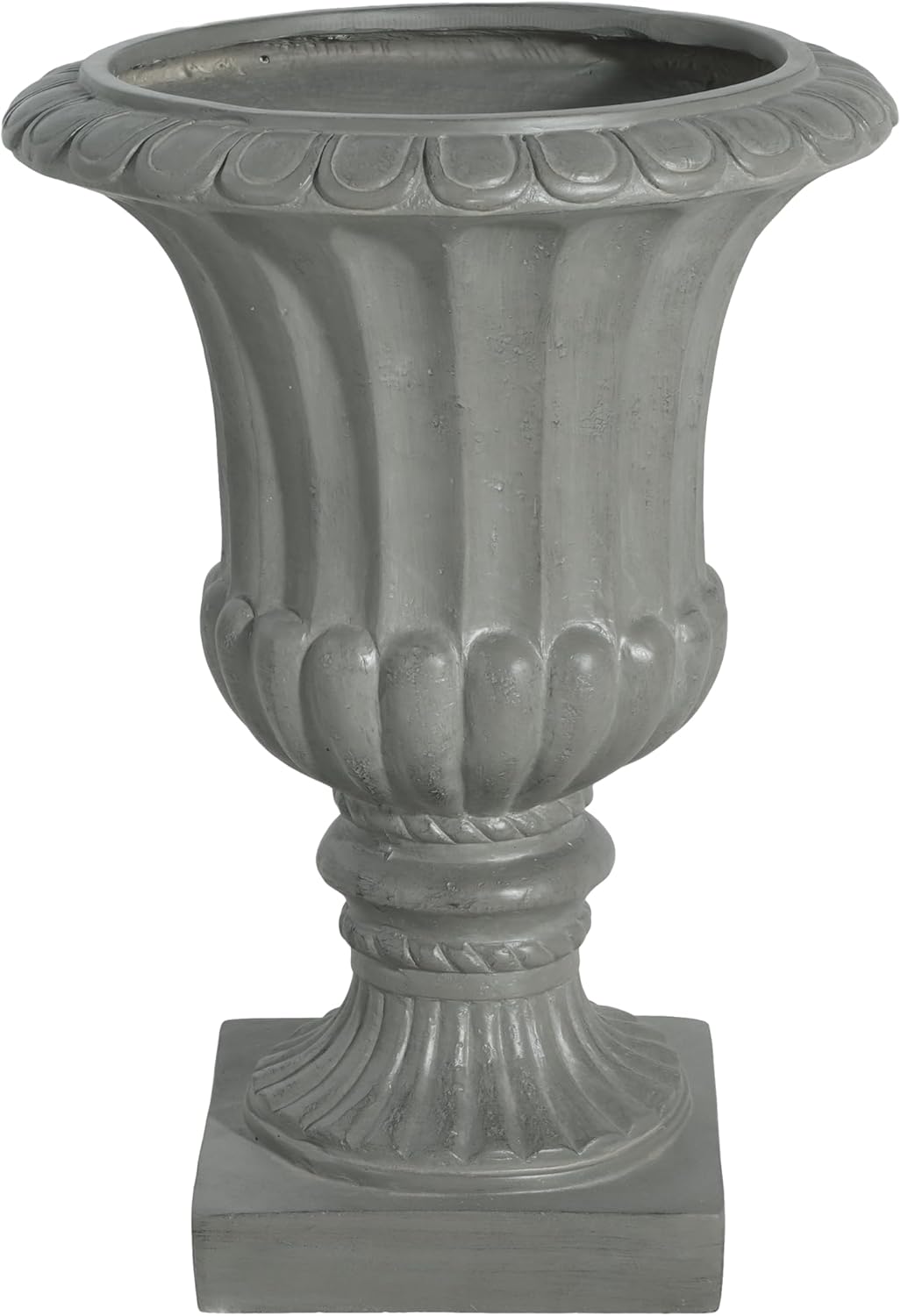 Christopher Knight Home Stella Outdoor Urn Planter with Drainage Hole, Mid-Century Modern Garden Urn, Large Garden Pot, Floral Relief Design, Sturdy MGO Outdoor Planter, Flower Urn, Gray