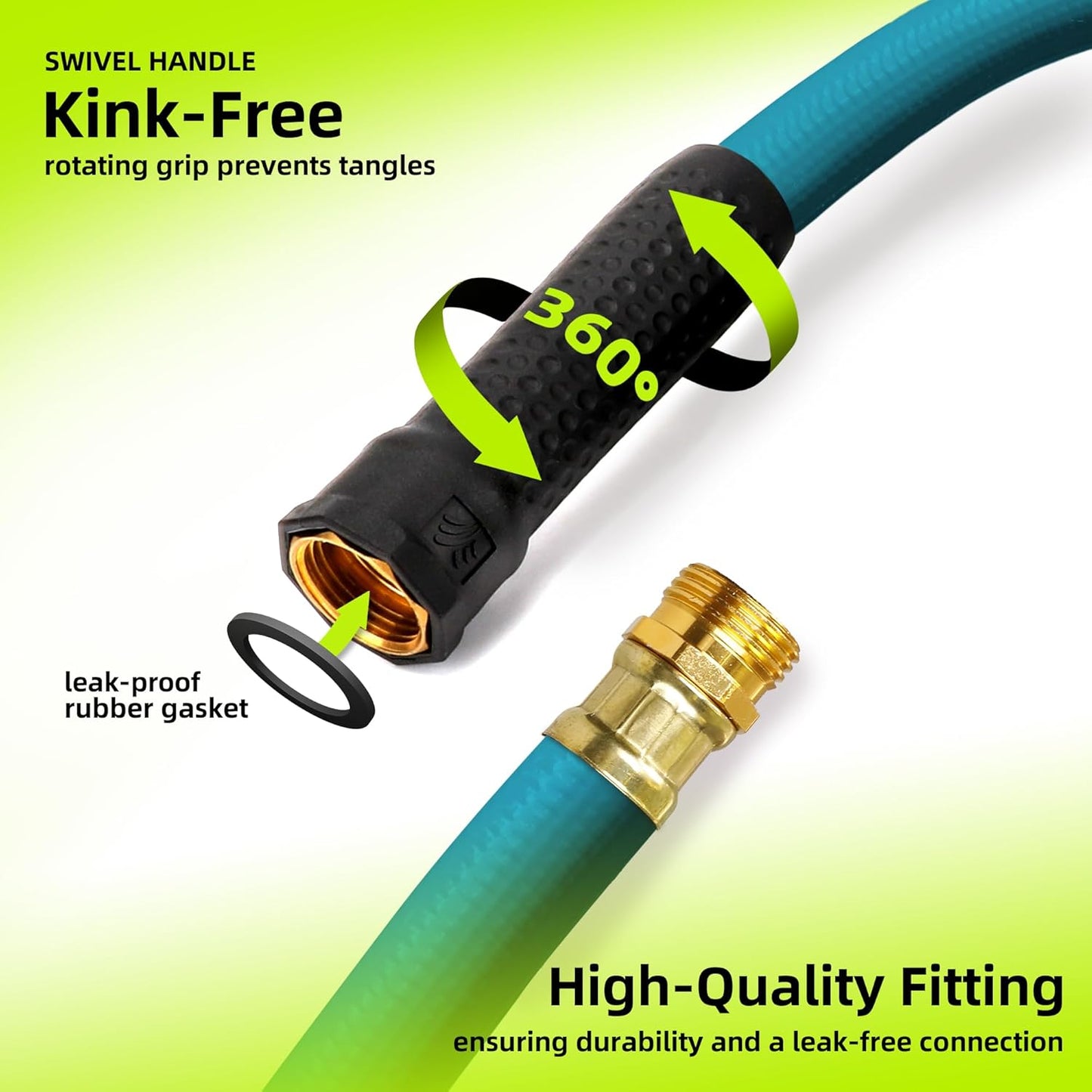 Worth Leader Short Garden Hose 3/4 in. x 2 ft. -Heavy Duty,Durable,Lightweight,Male to Female Fittings -No Kink Leakproof PVC Flexible Water Pipe -Brass Aluminum Ends for Household & Commercial -Green