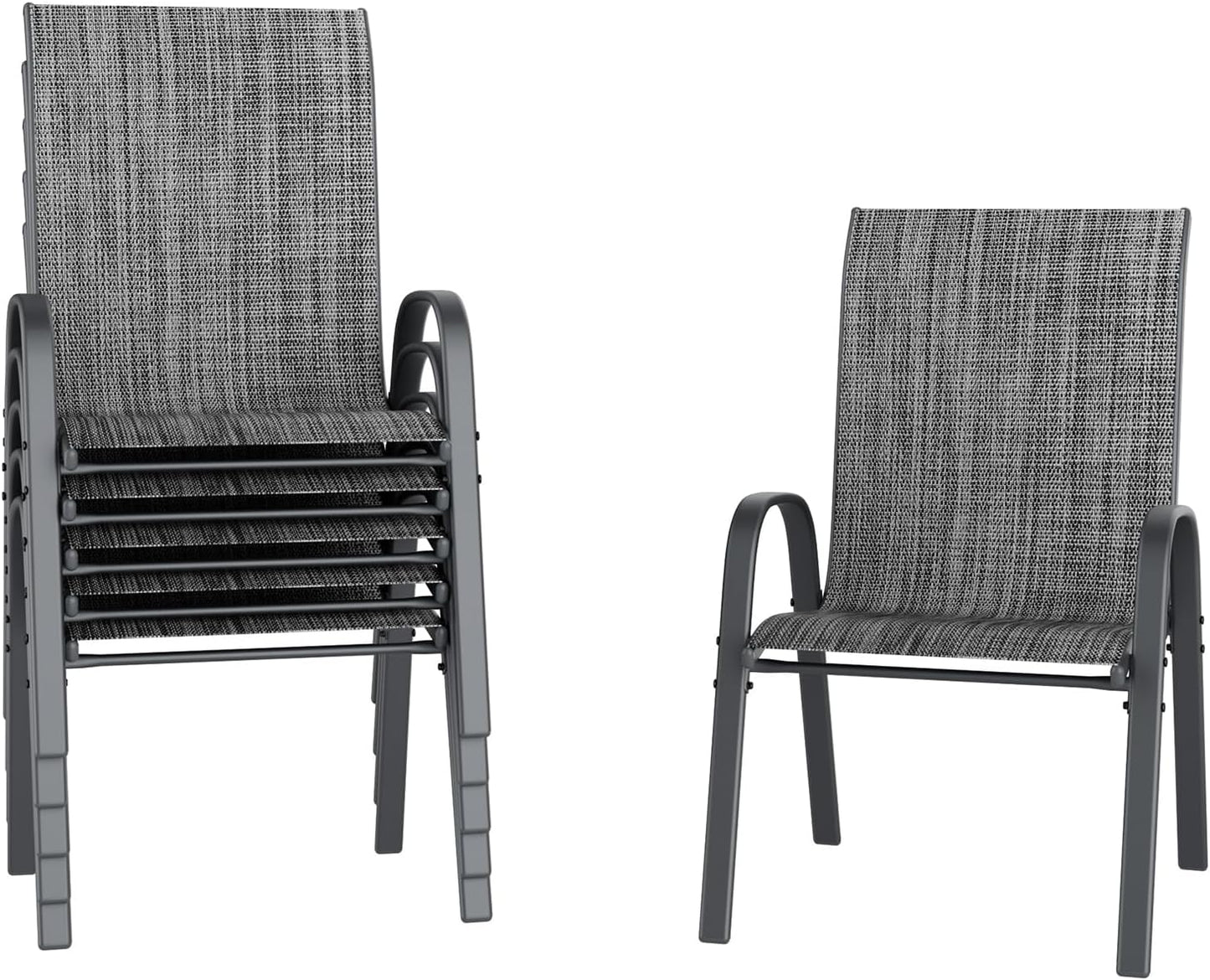 UDPATIO Patio Chairs Set of 8, Stackable Outdoor Dining Chairs with High Back, Breathable Textilene Fabric Outdoor Chair All Weather, 350LBS Capacity for Garden, Backyard (Dark Grey)