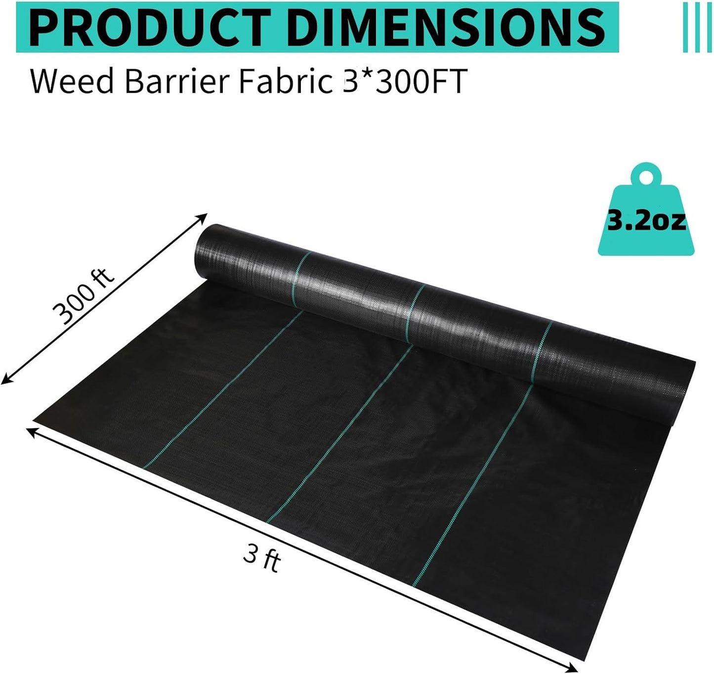 3 x 300 FT Weed Barrier Fabric,3.2 OZ Landscape Fabric,Heavy Duty PP Ground Cover for Gardening,Farming