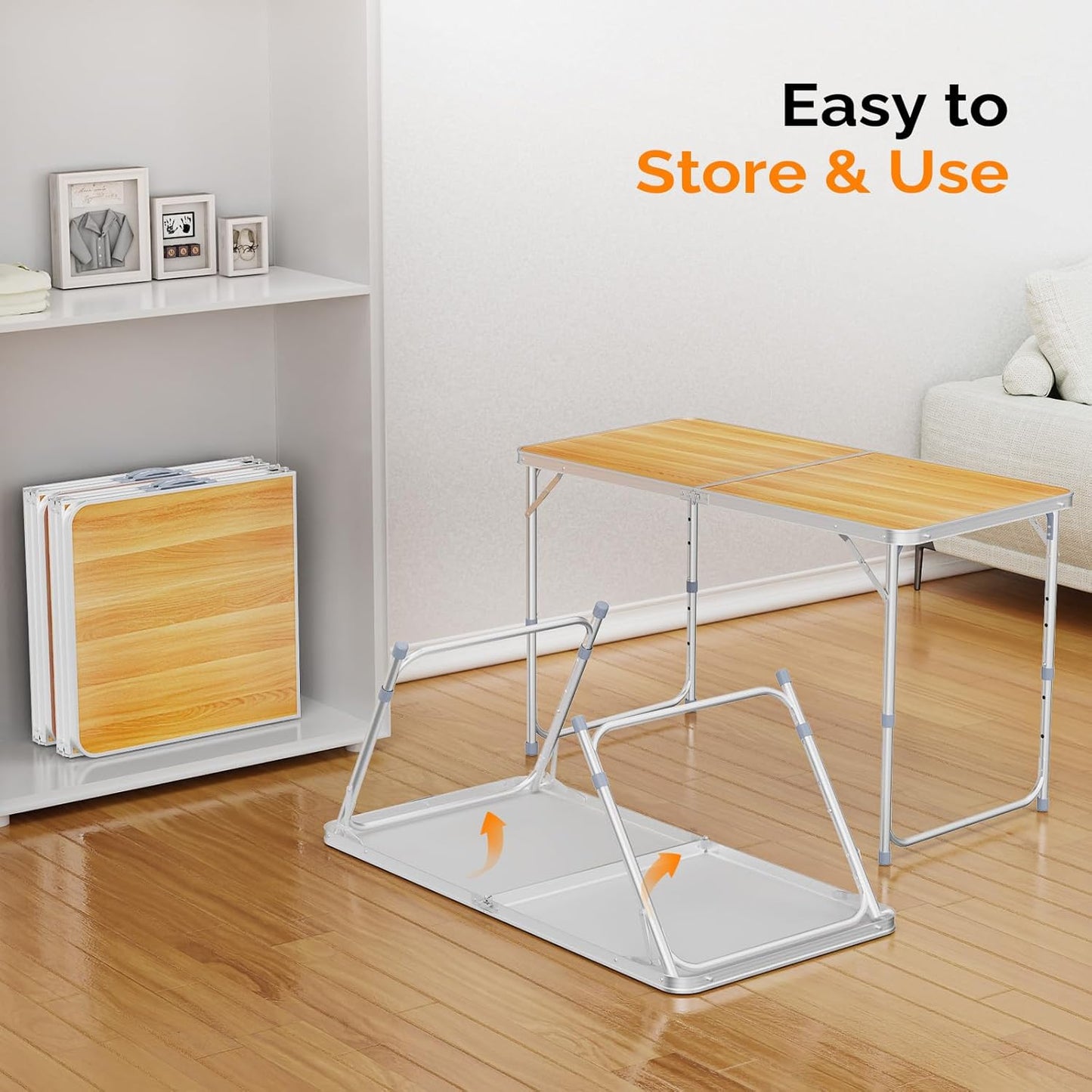 VINGLI 4FT White Folding Table with Carrying Handle Height Adjustable Lightweight Fold Up Portable for Indoor Outdoor Picnic,Camping,Hiking,Fishing,BBQ …