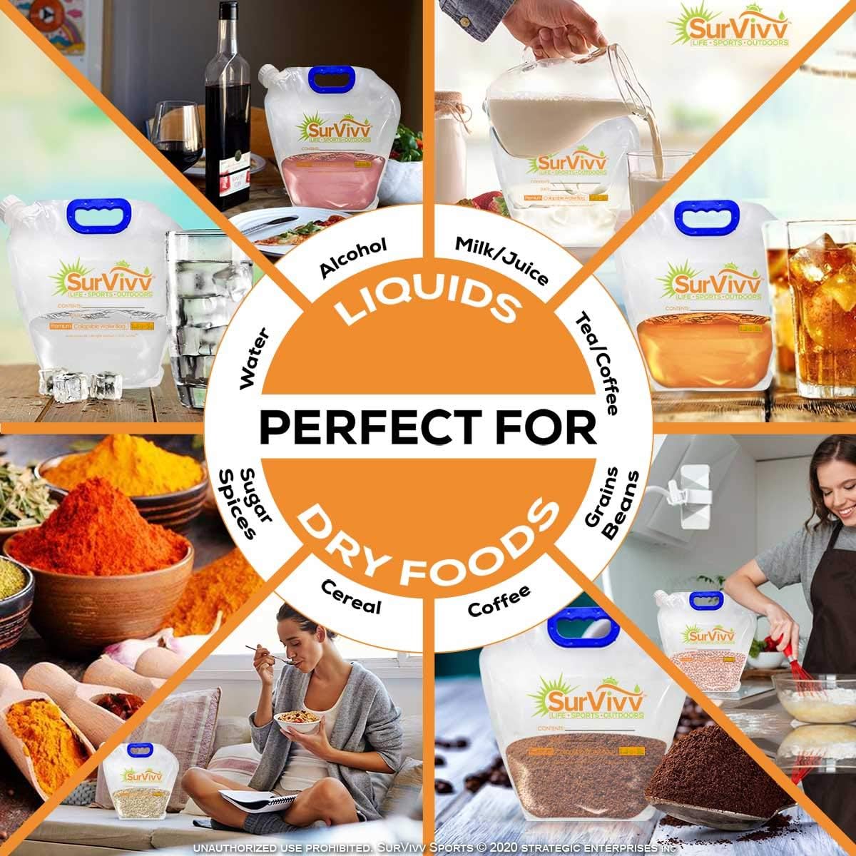 Premium Collapsible Water Container Bag, No-Leak, Freezable, Odorless, Flat Folding, BPA Free Food Grade Clear Plastic Storage bottle for Sports Outdoors Camping Hiking Backpack 1.3/2.6 Gallon