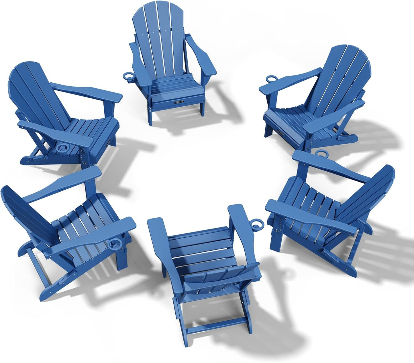 MUCHENGHY Folding Adirondack Chairs HDPE Weather Resistant 6 Pack, Patio Firepit Chairs, Sturdy Outside Chair, Lawn Chairs, 15min Assembly 380lb, Royal Blue