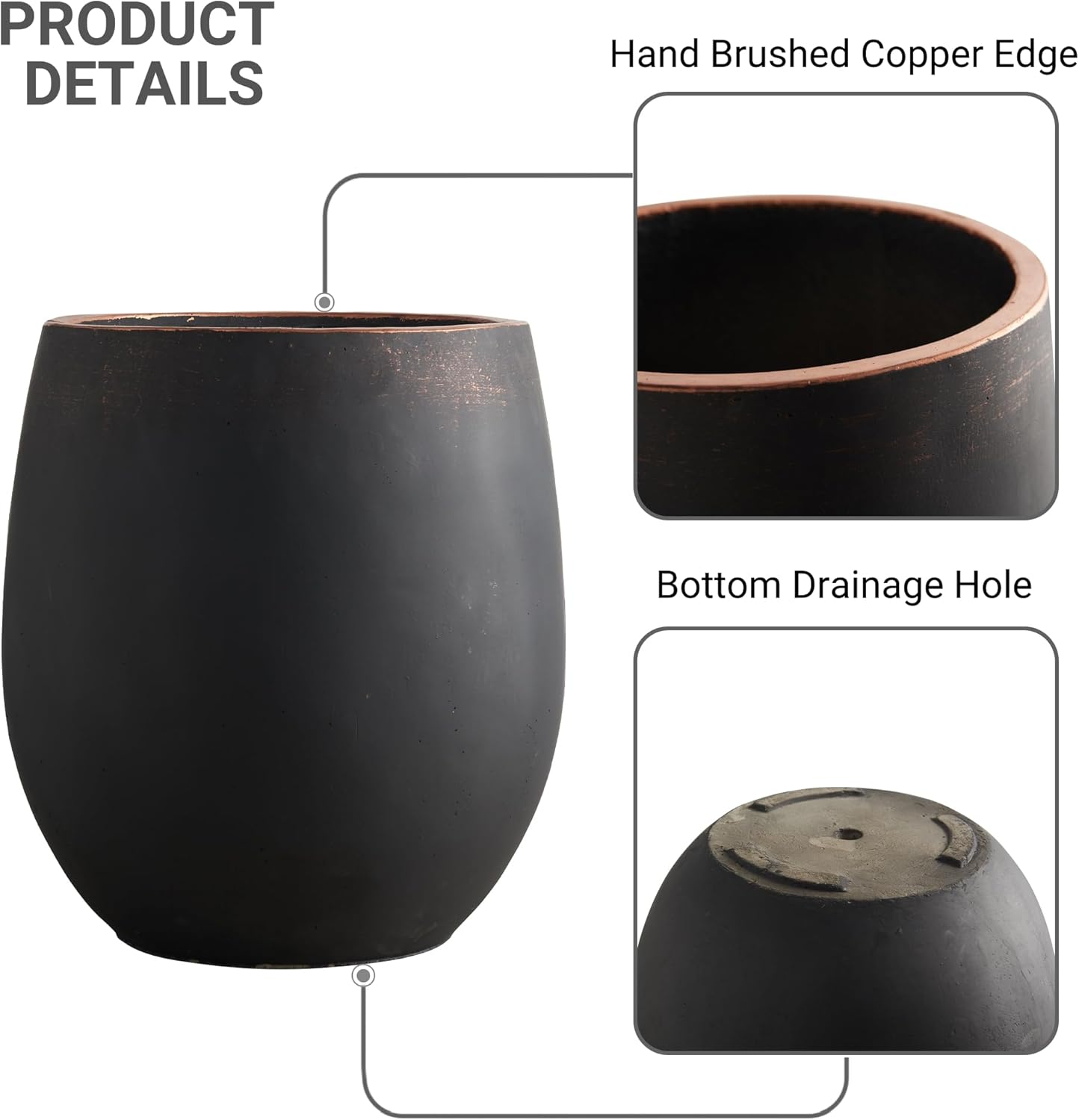 17.7"+13.3"+9.5" Dia Round Concrete Planter Set of 3, Large Outdoor Planter, Black with Gold Rim, Flower Pots with Drainage Holes for Garden, Patio, Home, Office