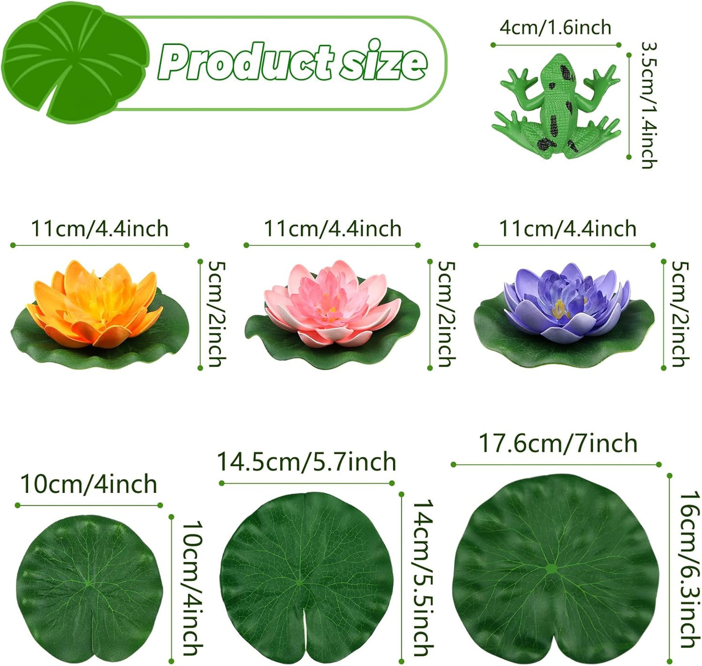 10pcs Floating Foam Lotus Flowers with Artificial Frog Lotus Leaves, Lily Pads for Lake, Artificial Pond Plants Ornaments for Pool Aquarium Water Decoration, Colorful