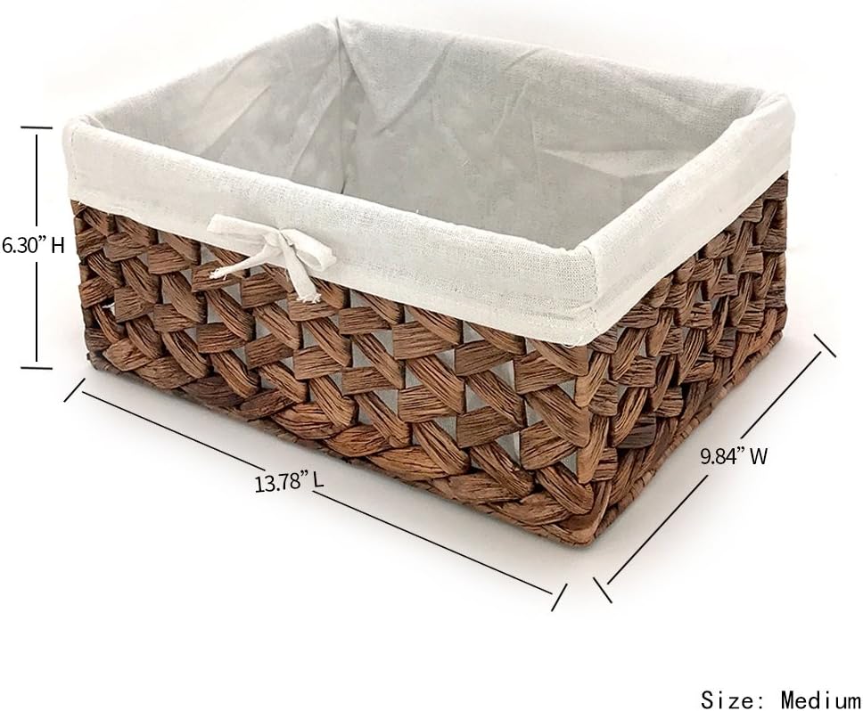 Rectangular Woven Seagrass Storage Bins with Handle,Kingwillow. (water hyacinth, Medium)