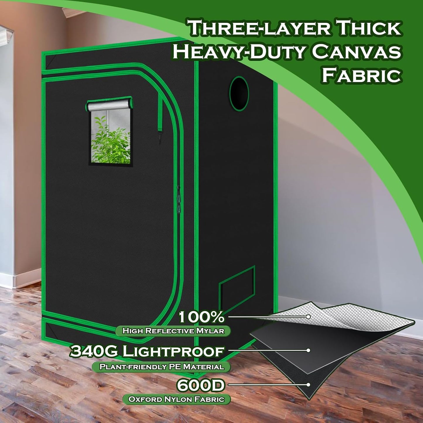 Grow Tent 32"x32"x63", High Reflective Mylar Dark Room with Observation Window, Removable Floor Tray and Tool Bag for Indoor Plant Growing 3x3